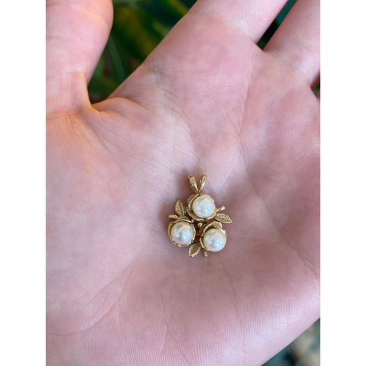 Vintage Solid 14k Yellow Gold Pearls Bouquet Charm