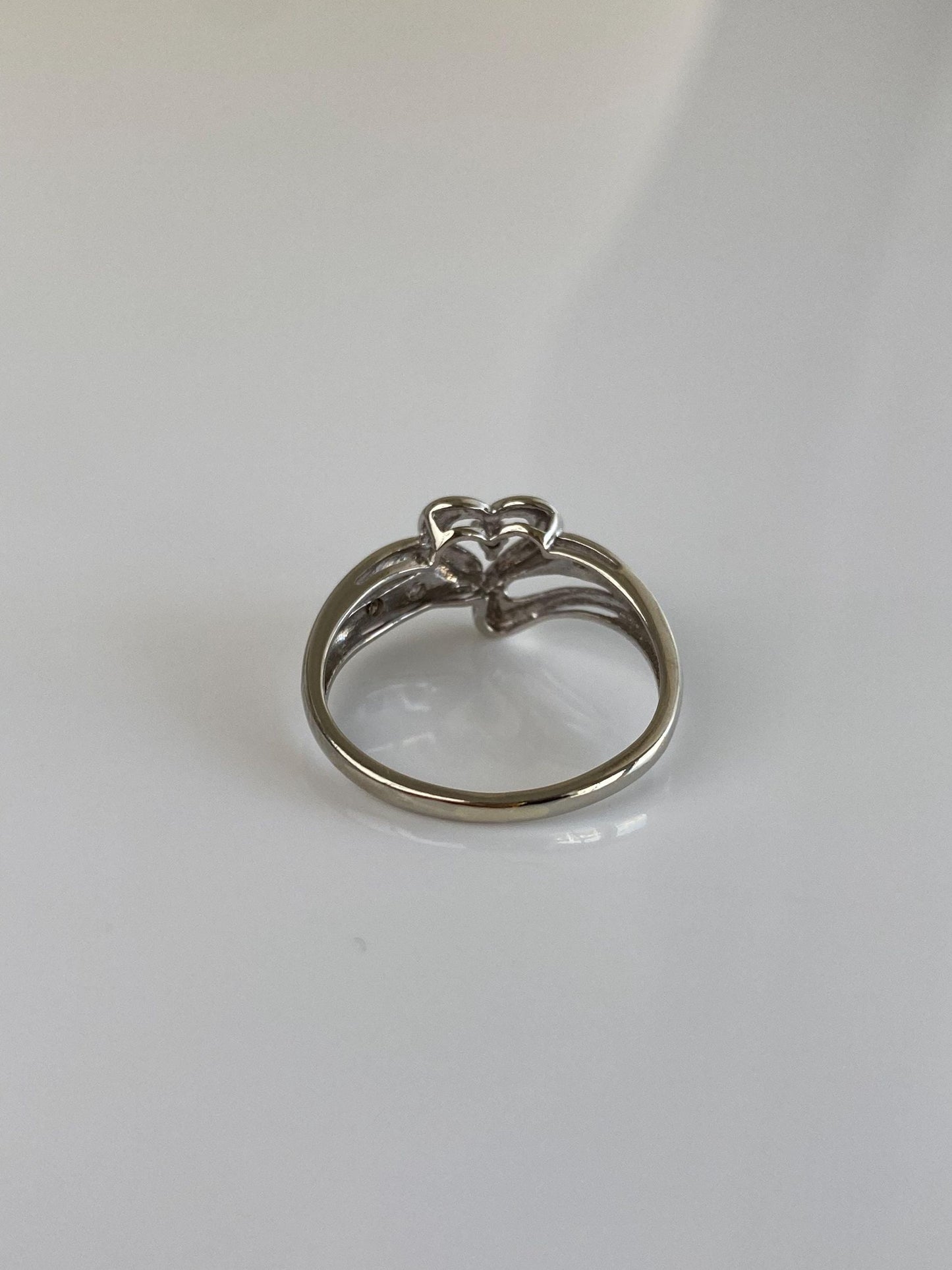 Vintage Solid 10k White Gold Diamond Heart Ring - Size 6.25