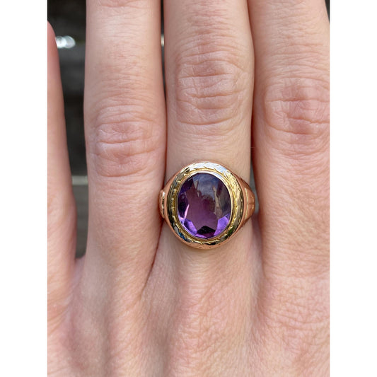 Vintage Solid 10k Yellow Gold Amethyst Signet Ring - Size 6.5