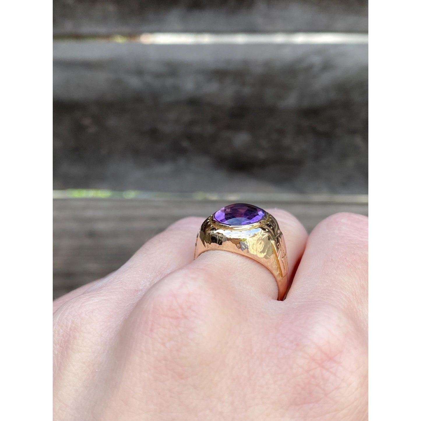Vintage Solid 10k Yellow Gold Amethyst Signet Ring - Size 6.5