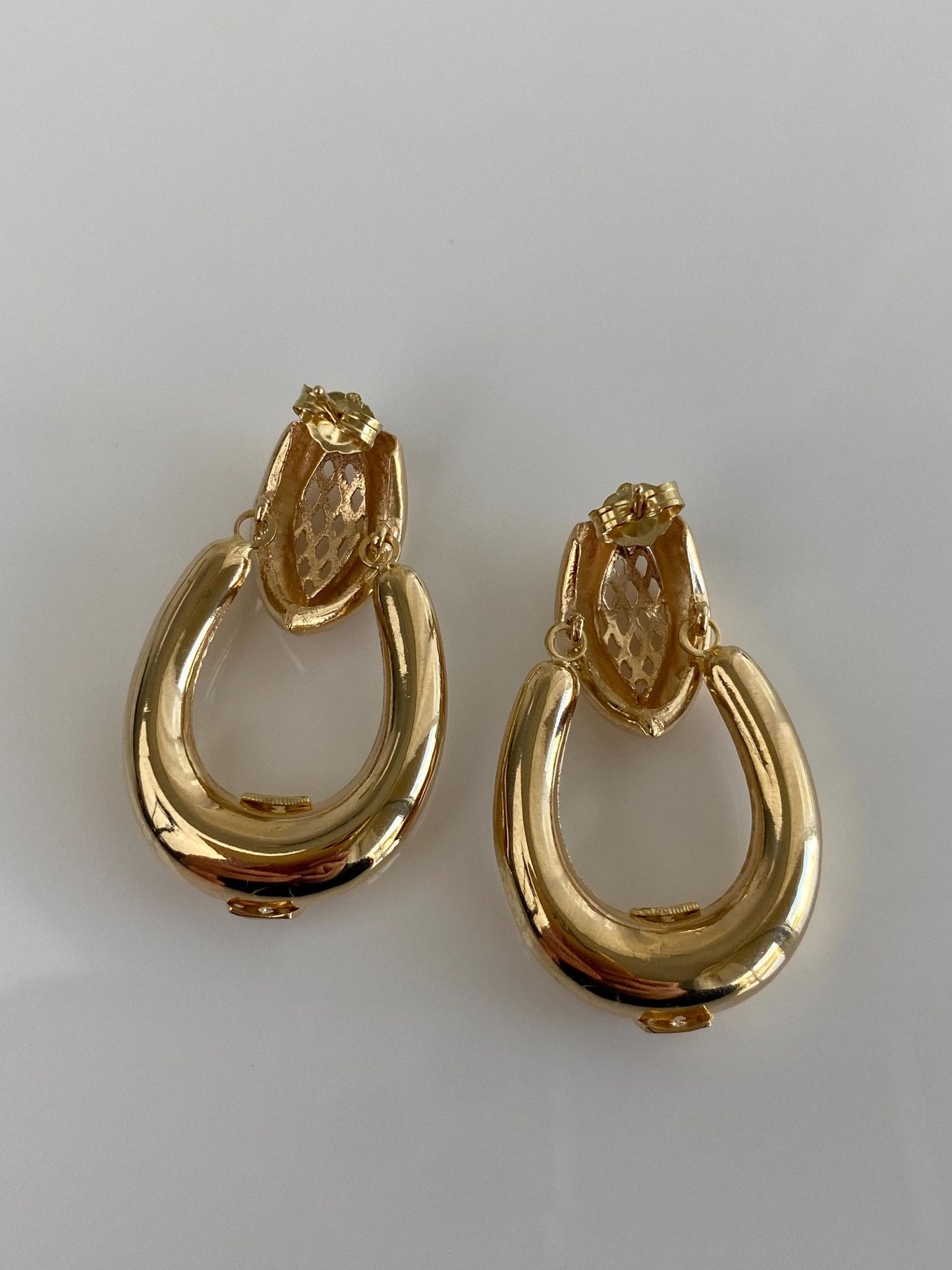 Vintage 14k Yellow Gold Open Work Design Hoop Stud Earrings