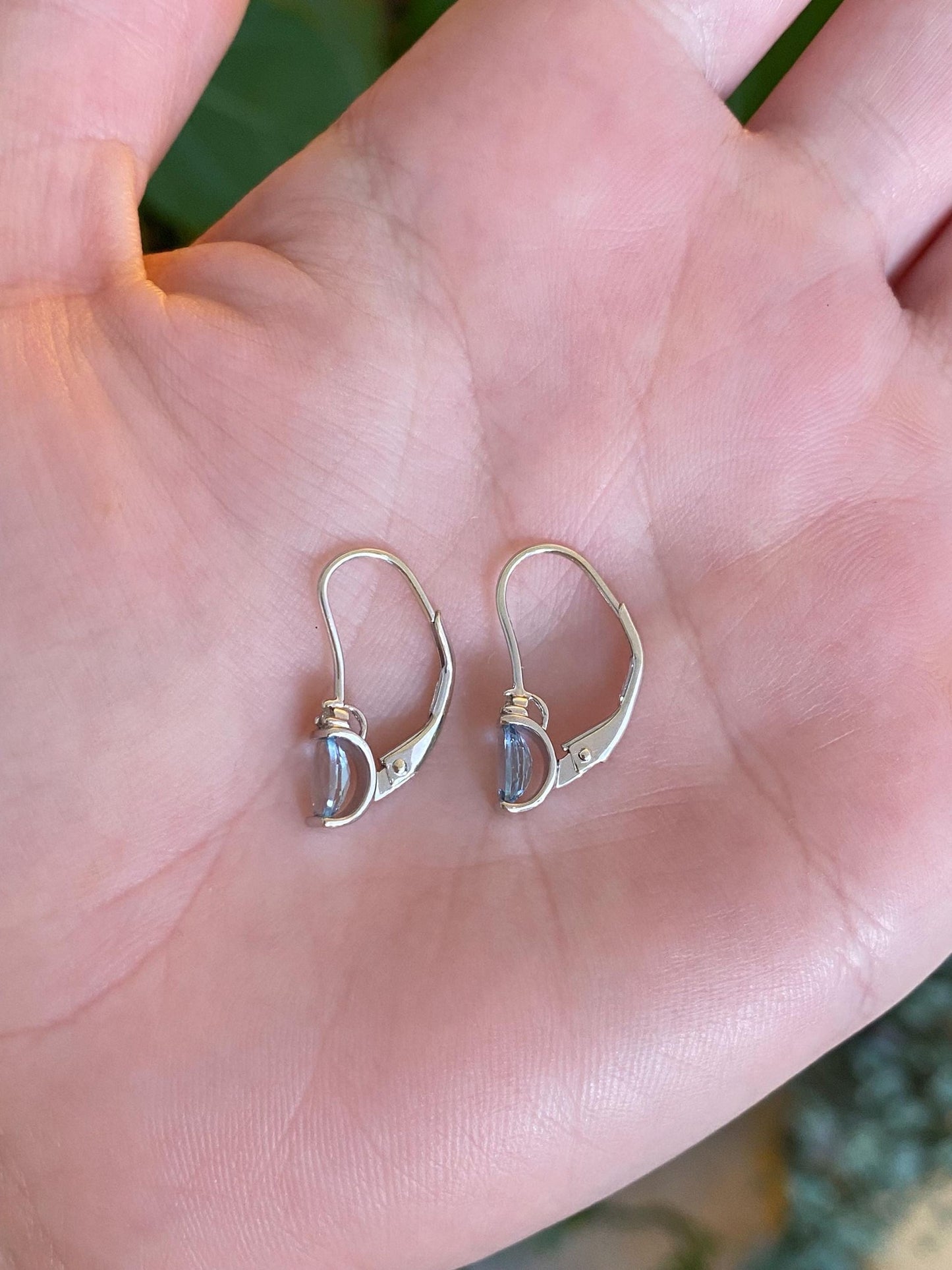 Vintage Solid 14k White Gold Diamond Light Blue Quartz Dangle Earrings