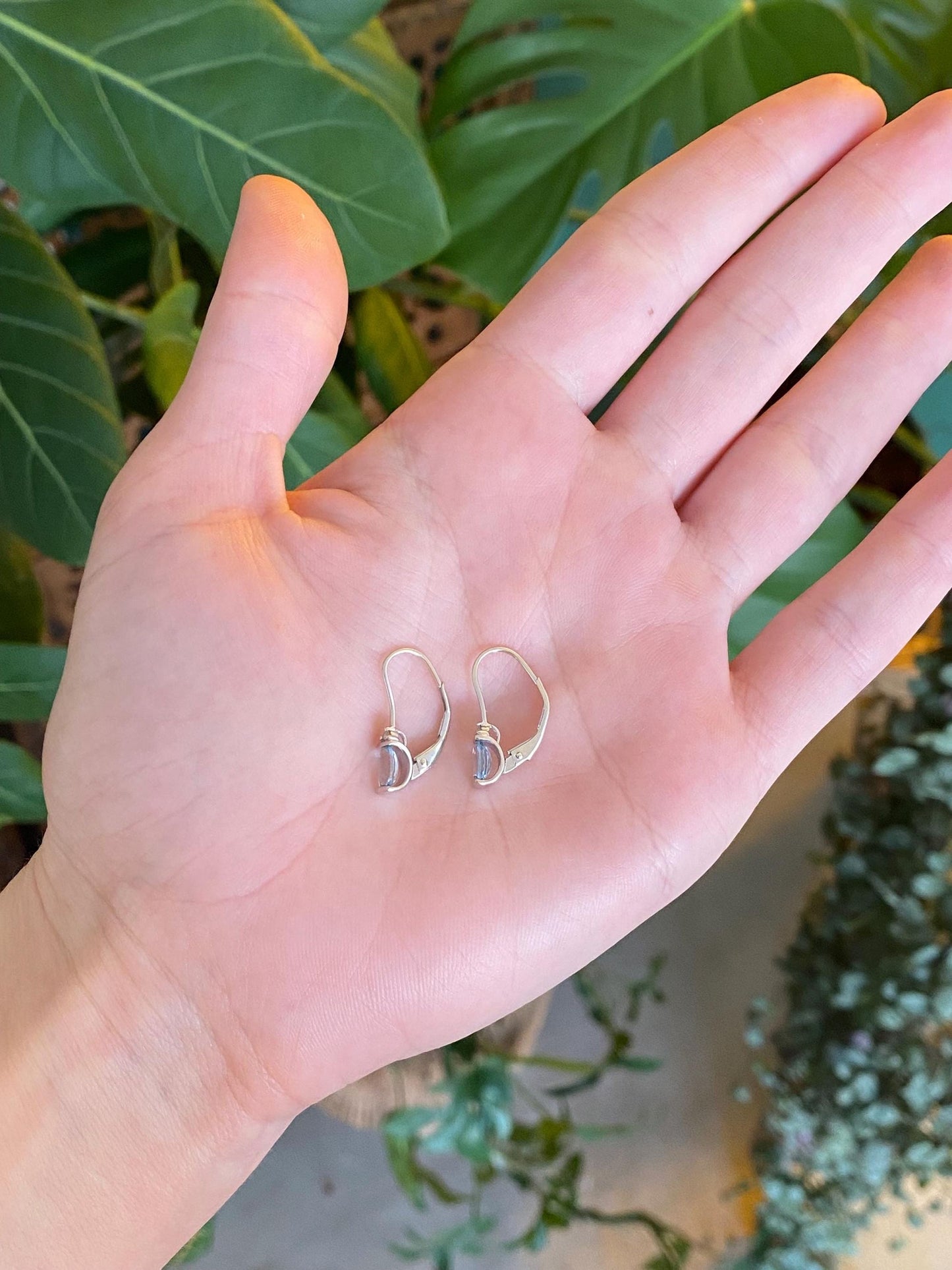 Vintage Solid 14k White Gold Diamond Light Blue Quartz Dangle Earrings