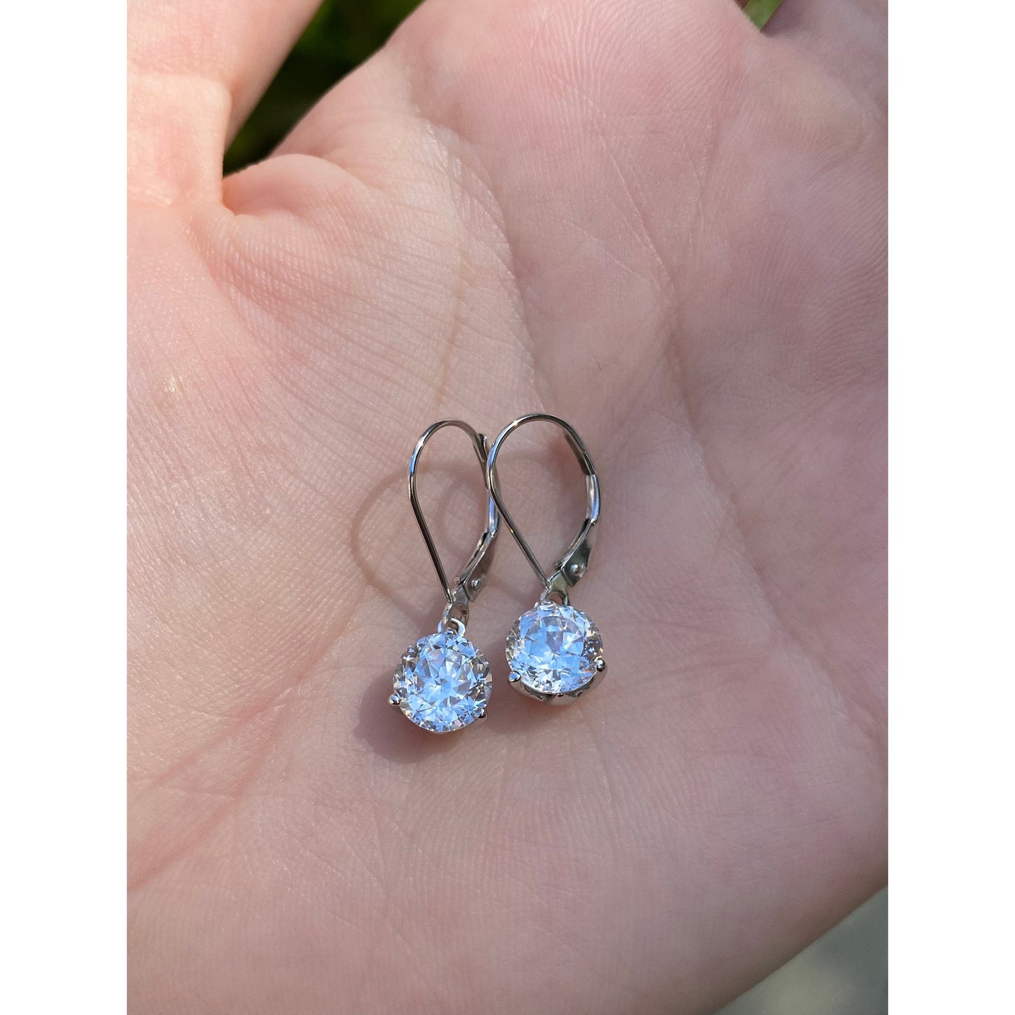 Solid 14k White Gold Cubic Zirconia Dangle Earrings