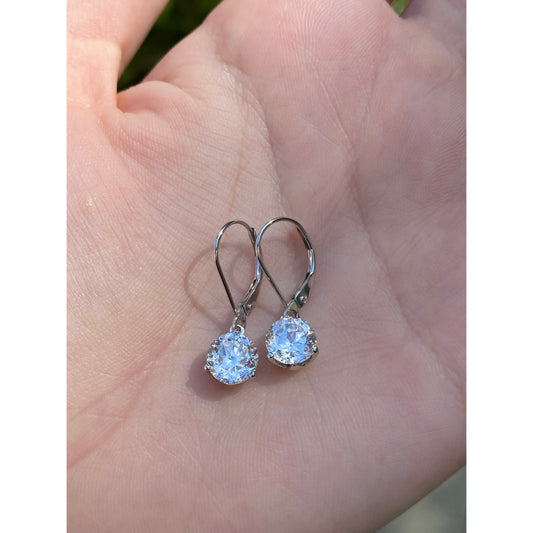 Solid 14k White Gold Cubic Zirconia Dangle Earrings