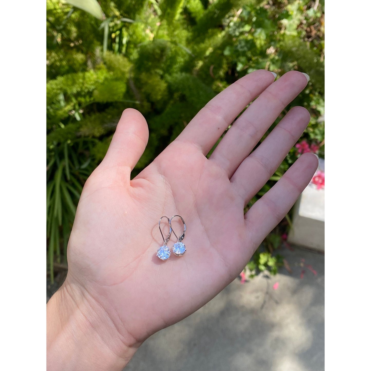 Solid 14k White Gold Cubic Zirconia Dangle Earrings