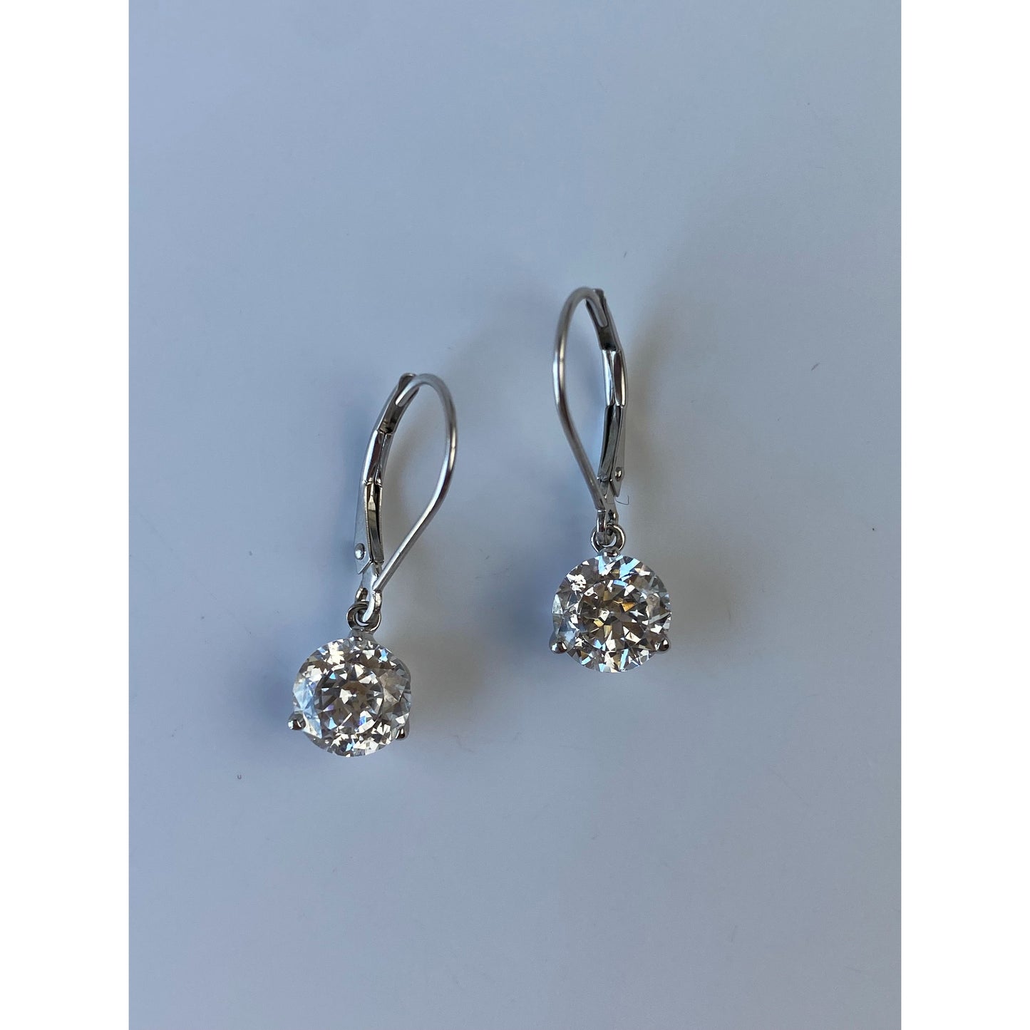 Solid 14k White Gold Cubic Zirconia Dangle Earrings