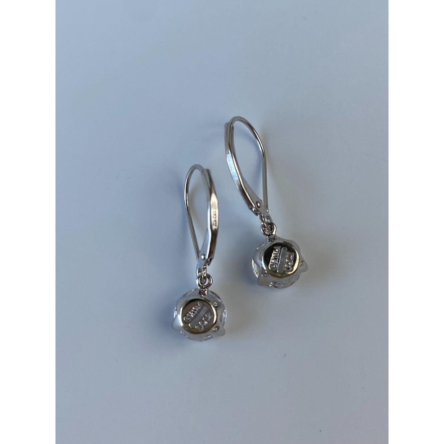 Solid 14k White Gold Cubic Zirconia Dangle Earrings