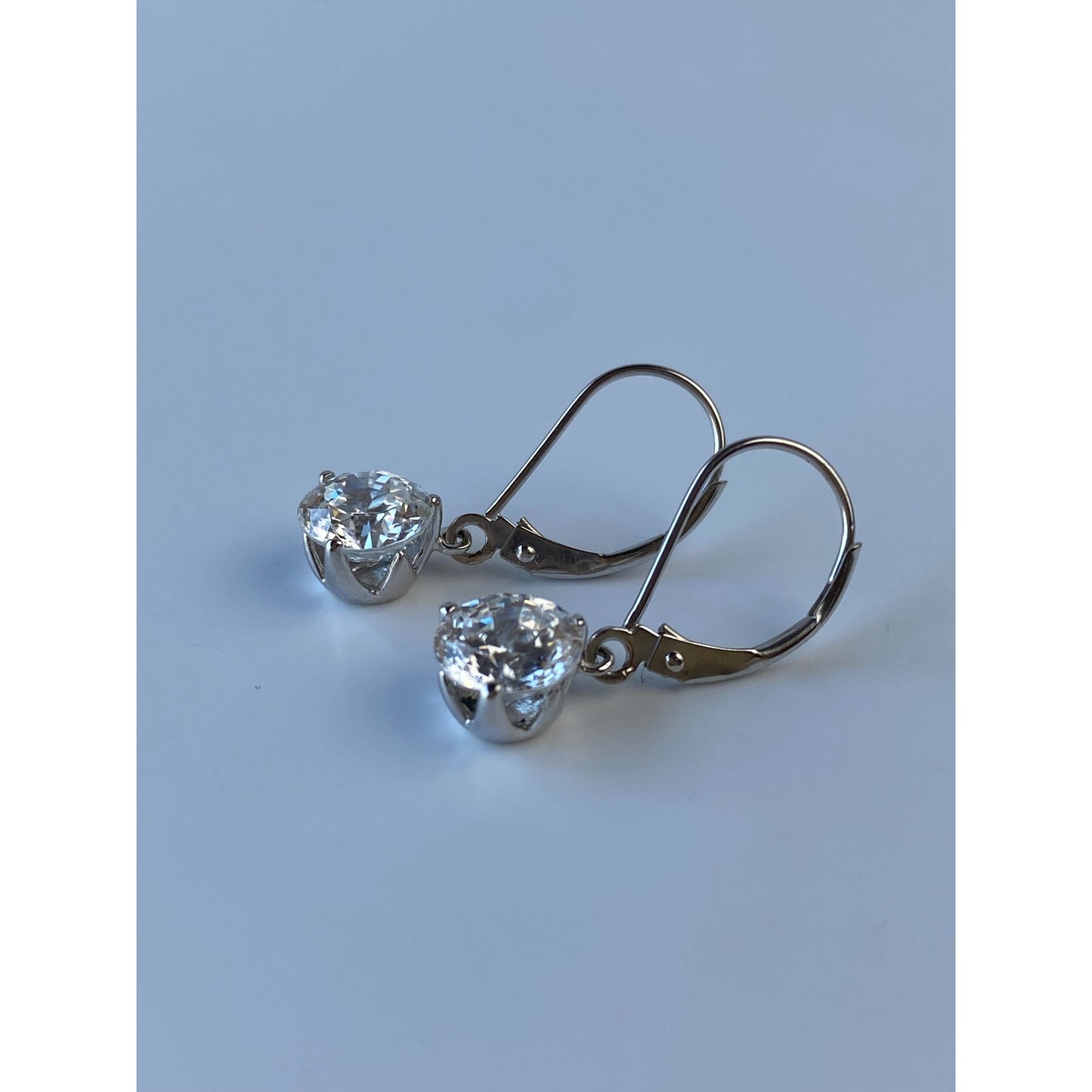 Solid 14k White Gold Cubic Zirconia Dangle Earrings