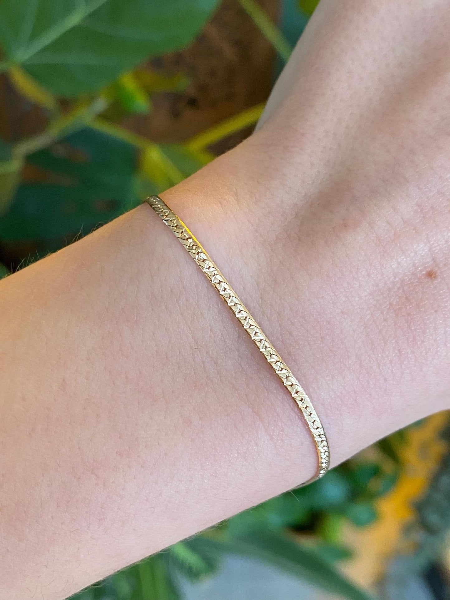 Vintage Solid 14k Yellow Gold Flat Chain Bracelet - 7.5 inches