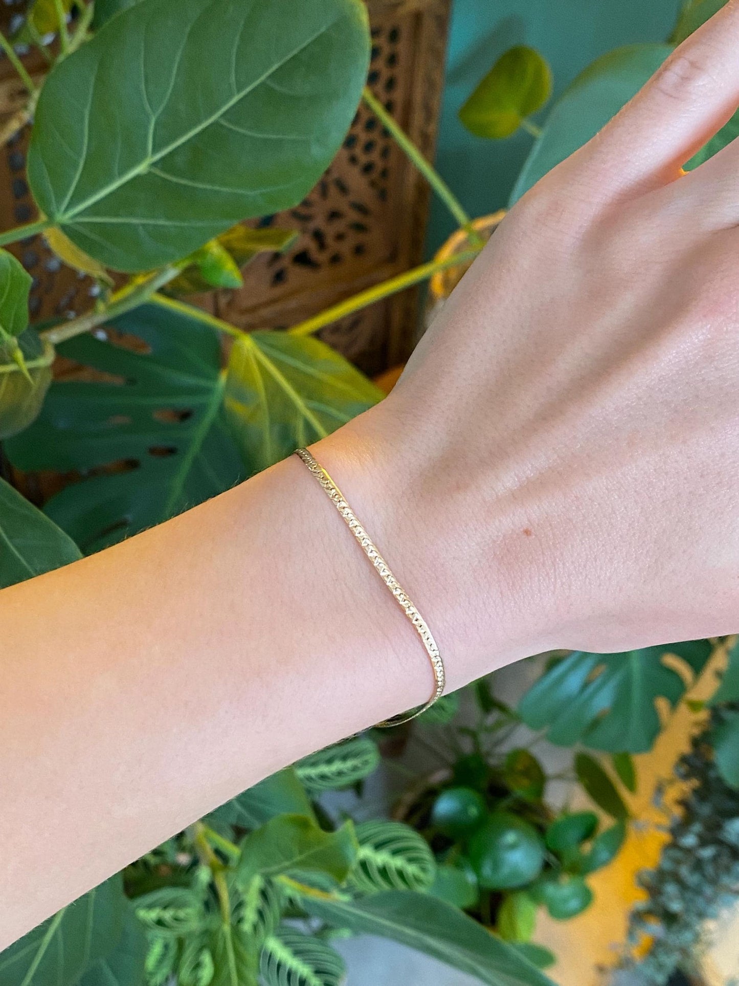 Vintage Solid 14k Yellow Gold Flat Chain Bracelet - 7.5 inches