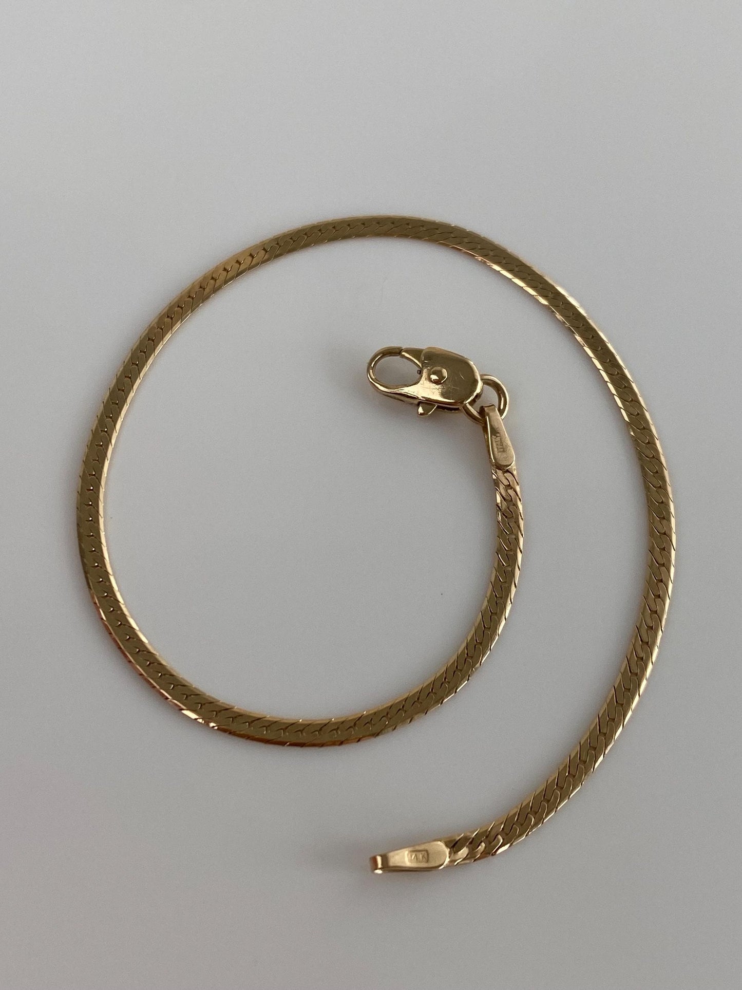 Vintage Solid 14k Yellow Gold Flat Chain Bracelet - 7.5 inches