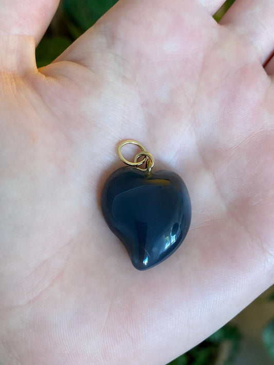 Vintage Solid 14k Yellow Gold Blue Stone Heart Charm
