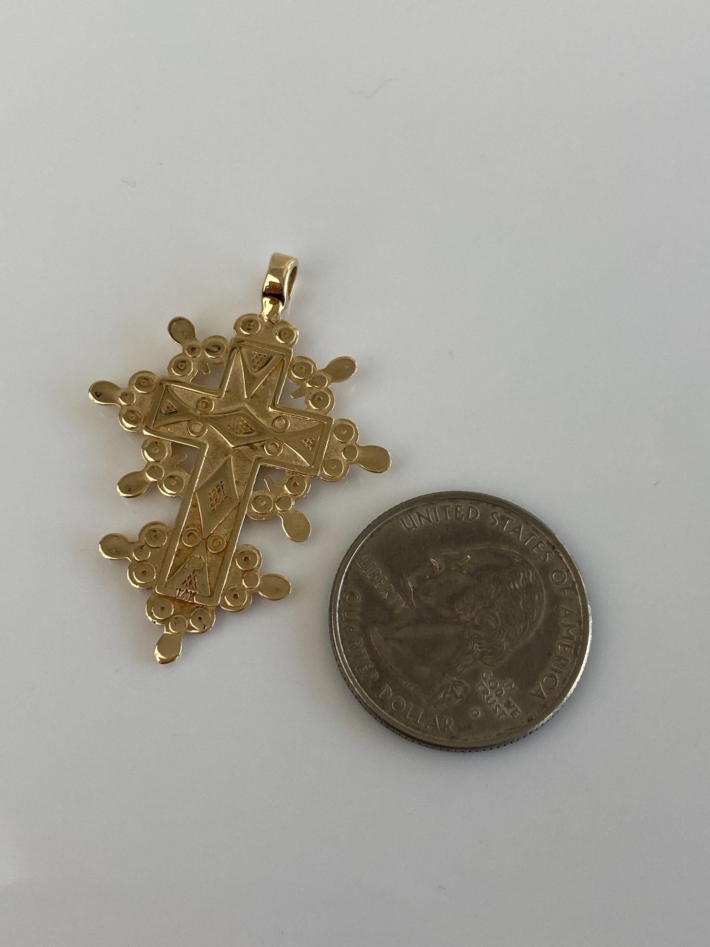 Vintage Solid 14k Yellow Gold Ornate Cross Charm