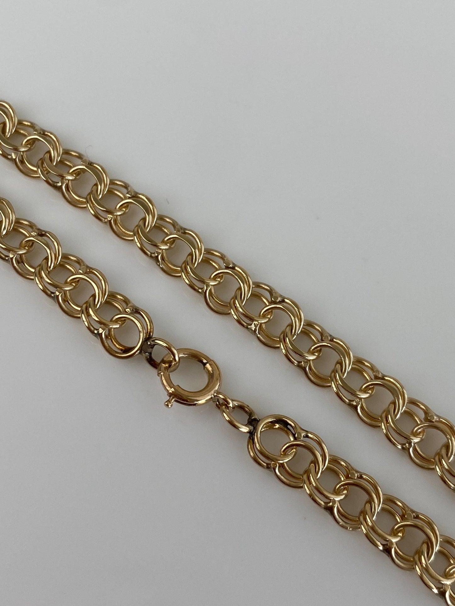 Vintage Solid 14k Yellow Gold Double Link Charm Bracelet - 7.25 inches