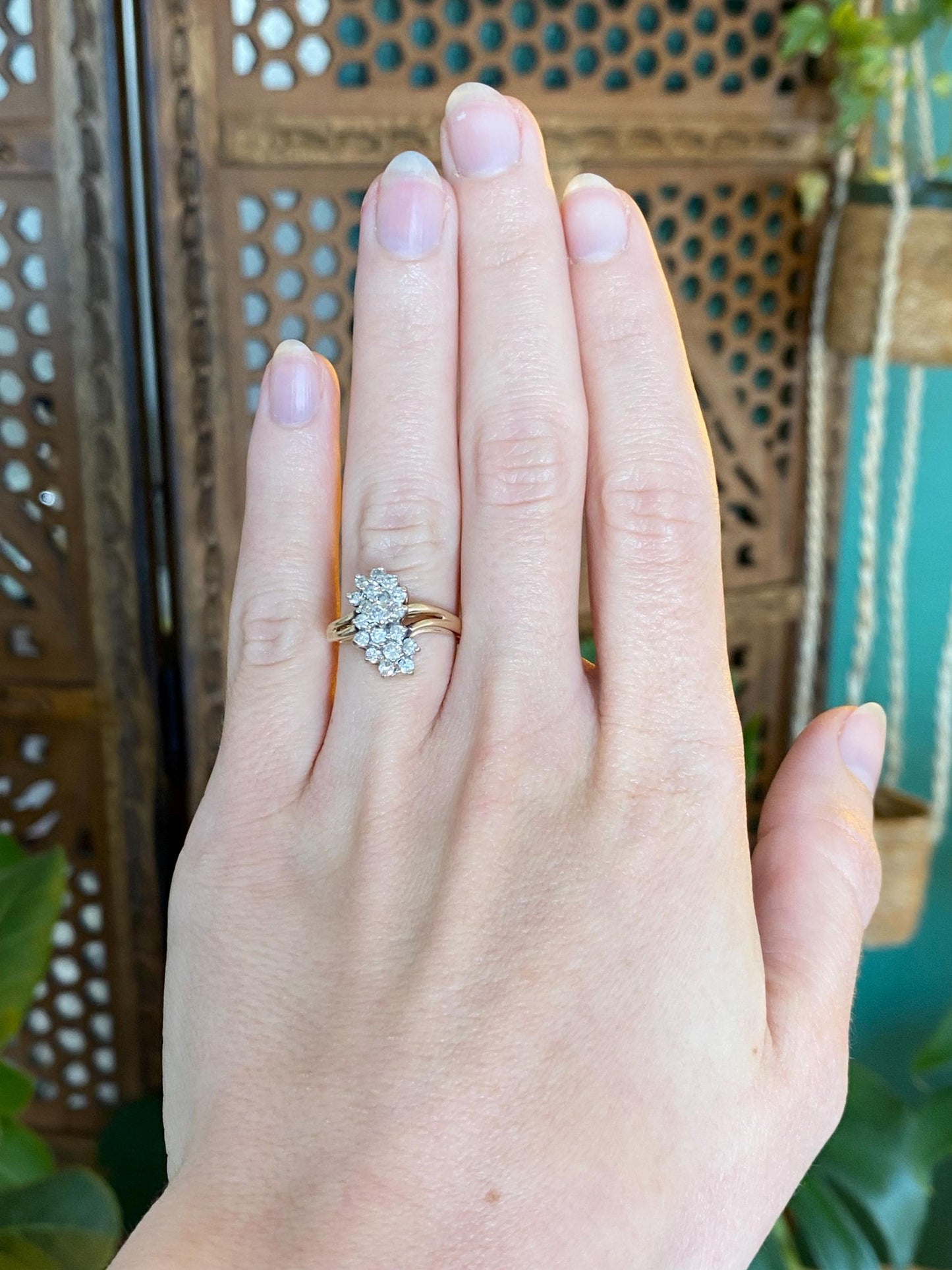 Vintage Solid 14k Yellow Gold Diamond Cluster Ring - Size 5.25