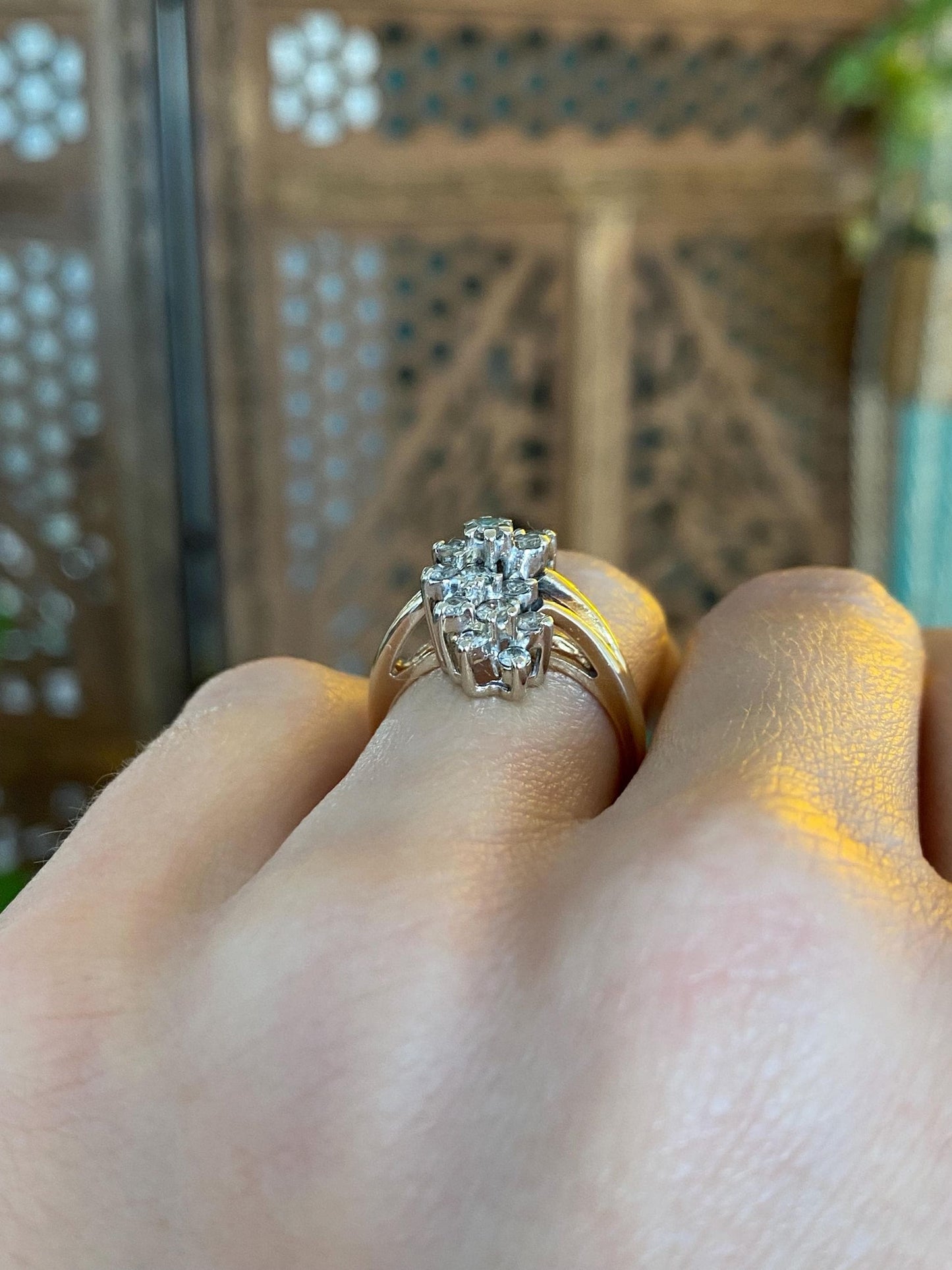 Vintage Solid 14k Yellow Gold Diamond Cluster Ring - Size 5.25