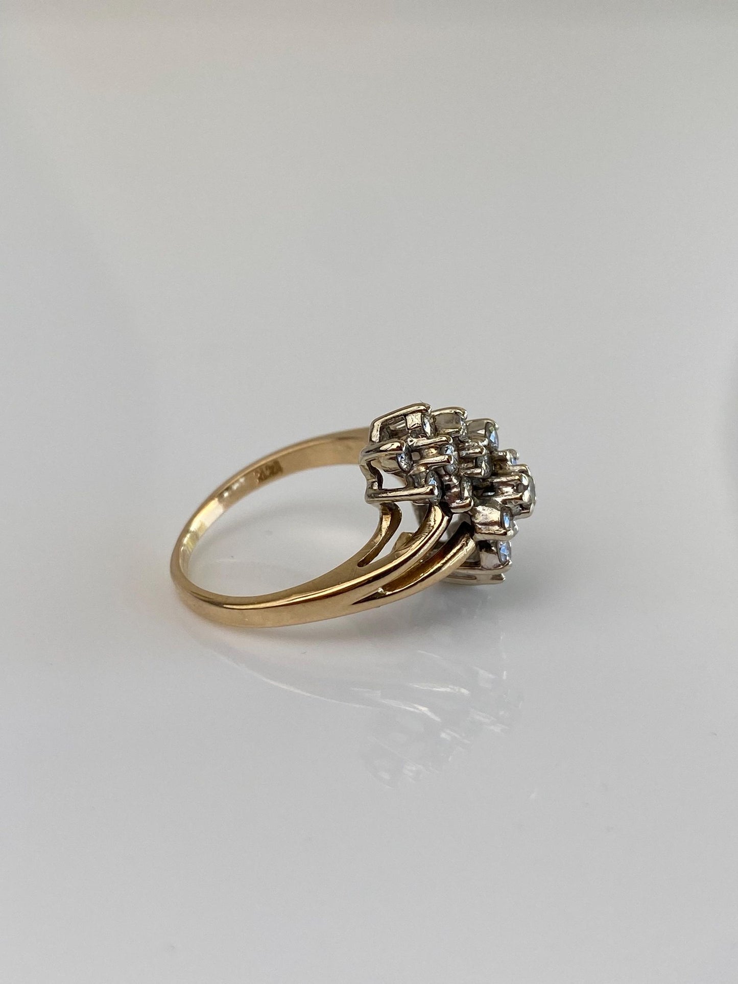 Vintage Solid 14k Yellow Gold Diamond Cluster Ring - Size 5.25