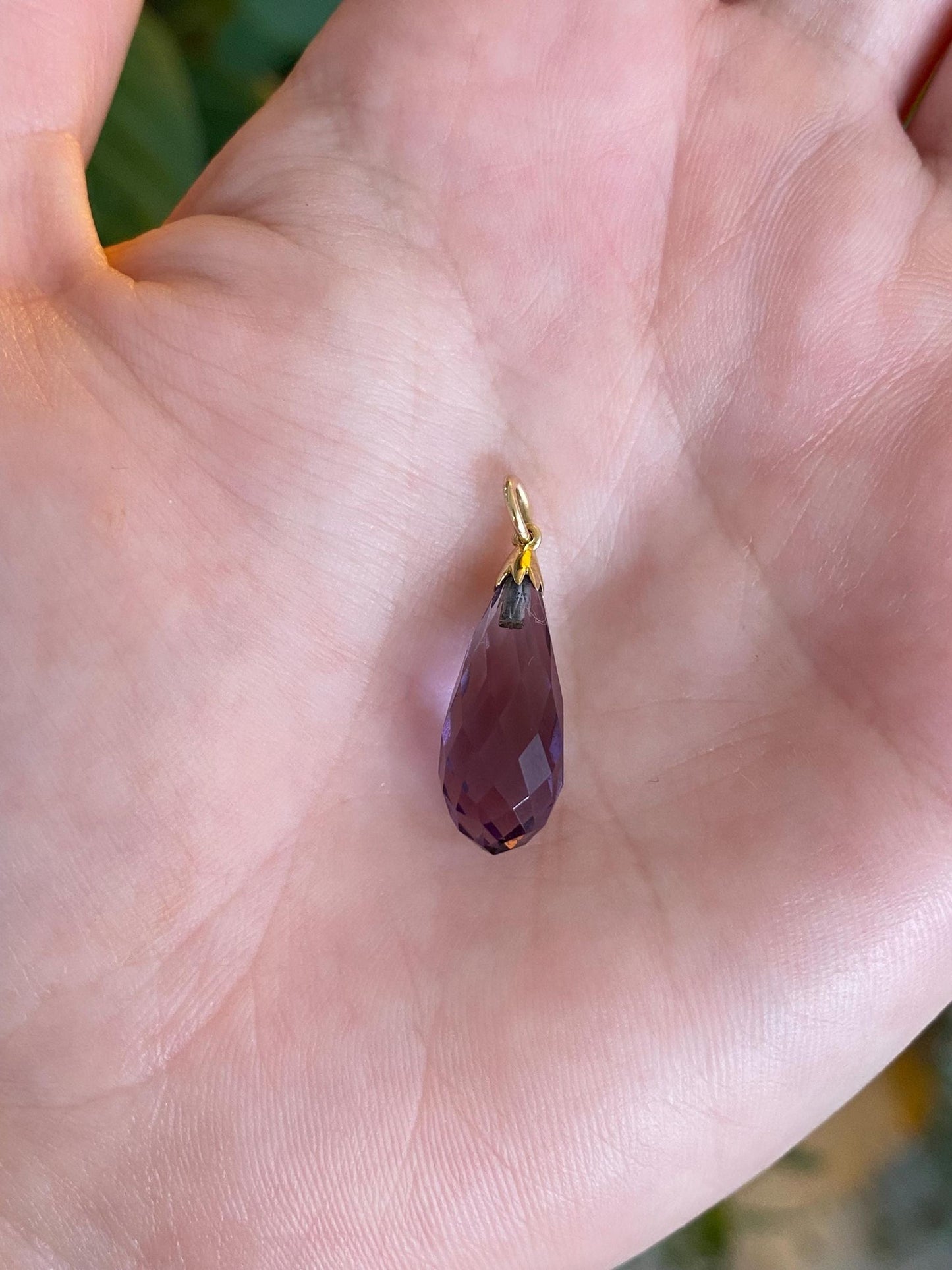 Vintage Solid 14k Yellow Gold Faceted Amethyst Teardrop Charm