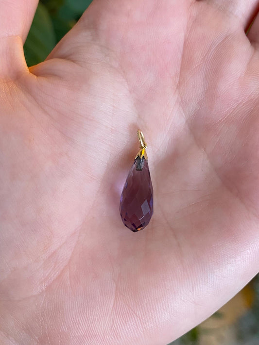 Vintage Solid 14k Yellow Gold Faceted Amethyst Teardrop Charm