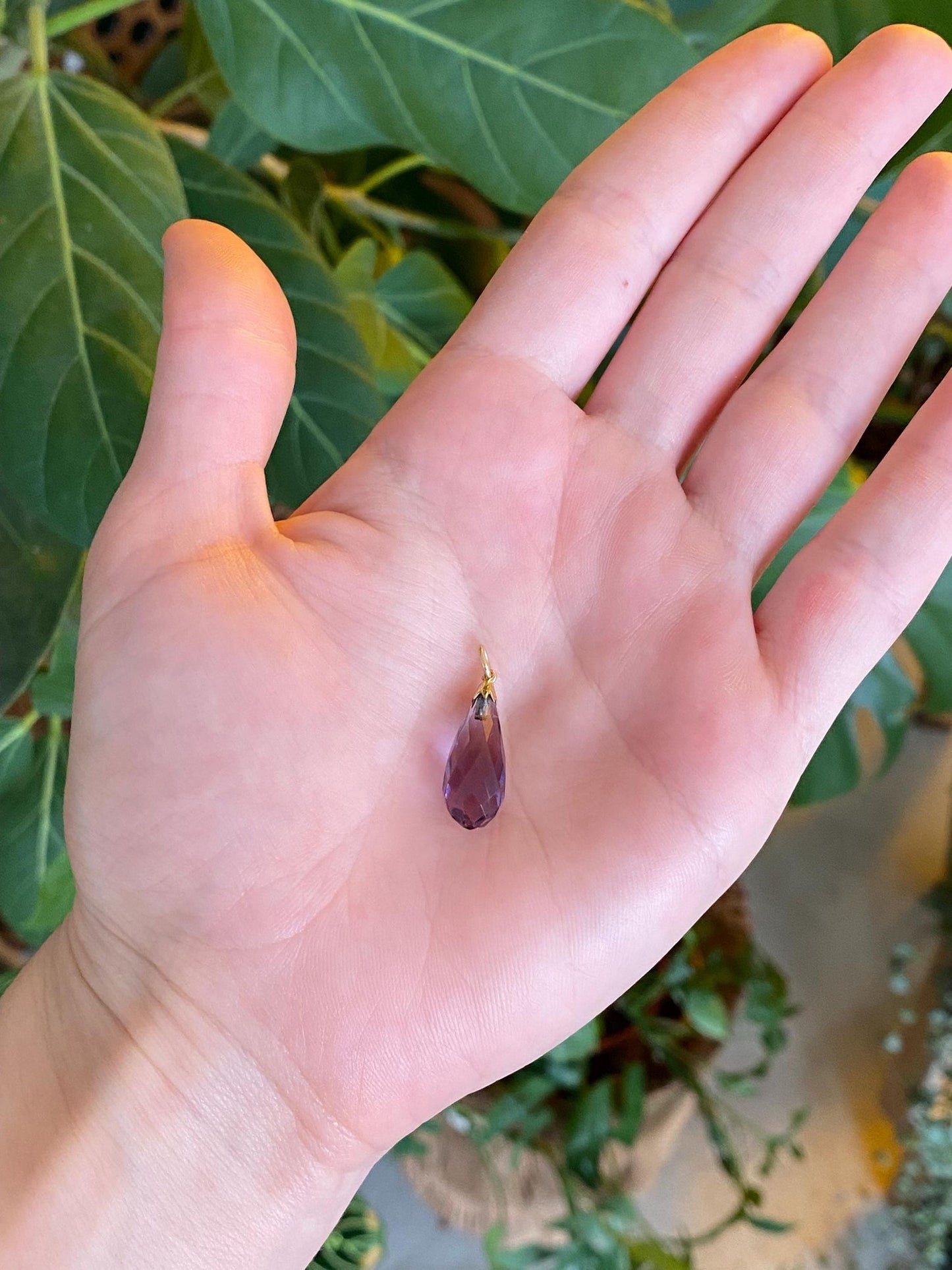 Vintage Solid 14k Yellow Gold Faceted Amethyst Teardrop Charm