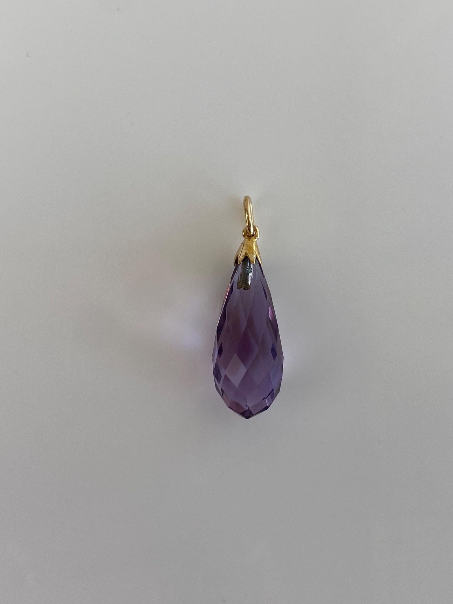 Vintage Solid 14k Yellow Gold Faceted Amethyst Teardrop Charm
