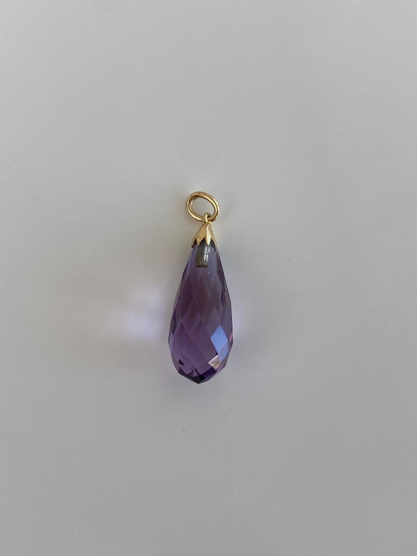 Vintage Solid 14k Yellow Gold Faceted Amethyst Teardrop Charm