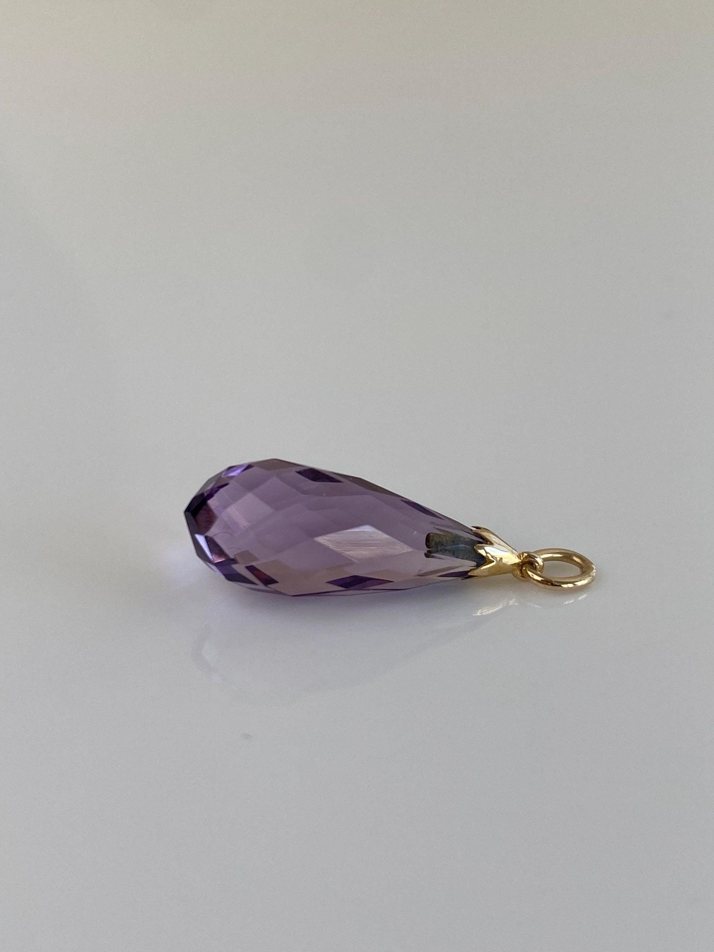 Vintage Solid 14k Yellow Gold Faceted Amethyst Teardrop Charm