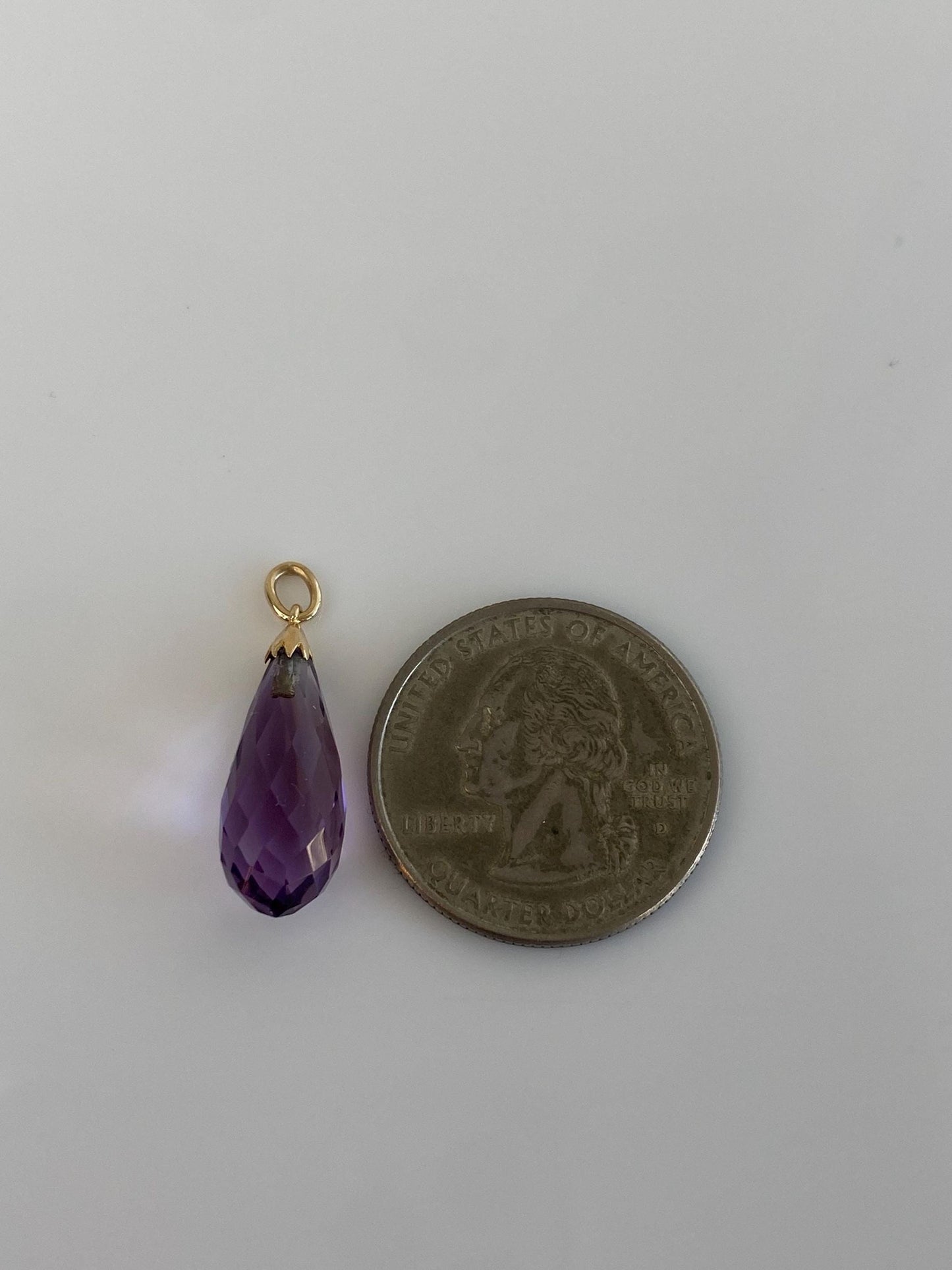 Vintage Solid 14k Yellow Gold Faceted Amethyst Teardrop Charm