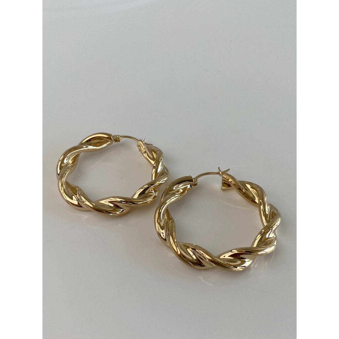 Vintage 14k Yellow Gold Chunky Twist Hoop Earrings