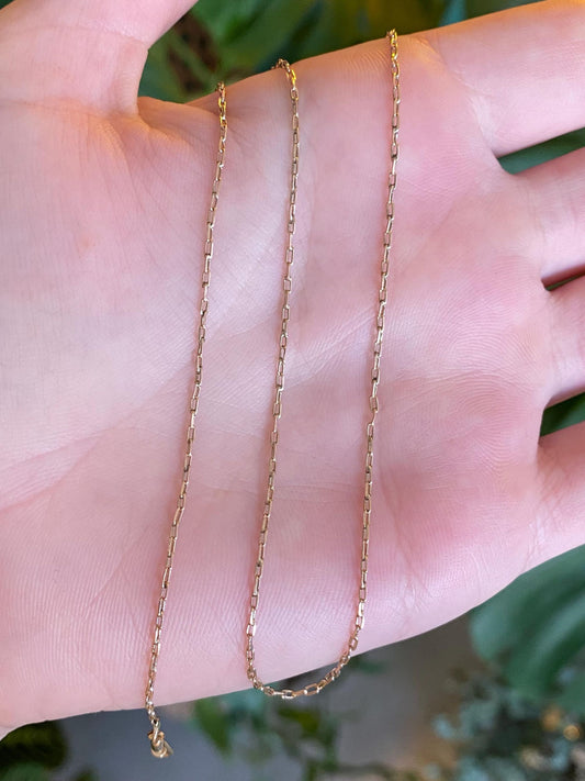 Vintage Solid 10k Yellow Gold Elongated Cable Chain Necklace - 17.75 inches