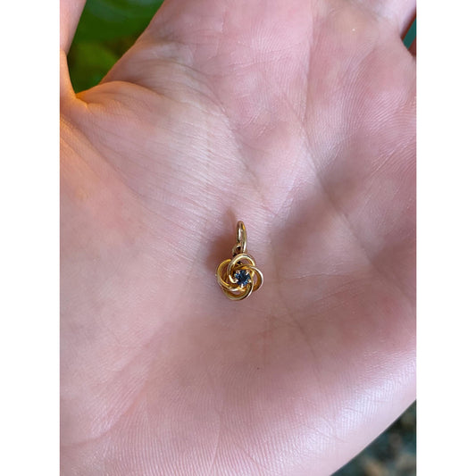 Vintage 10k Yellow Gold Blue Sapphire Knot Charm