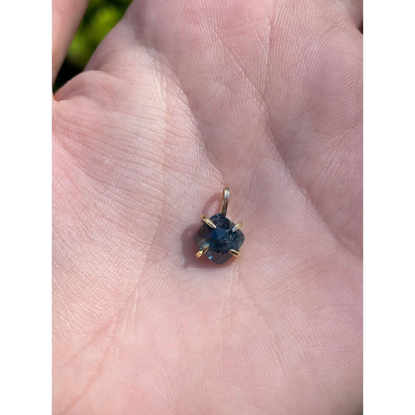 Solid 14k Prong Set Teal Moss Kyanite Charm