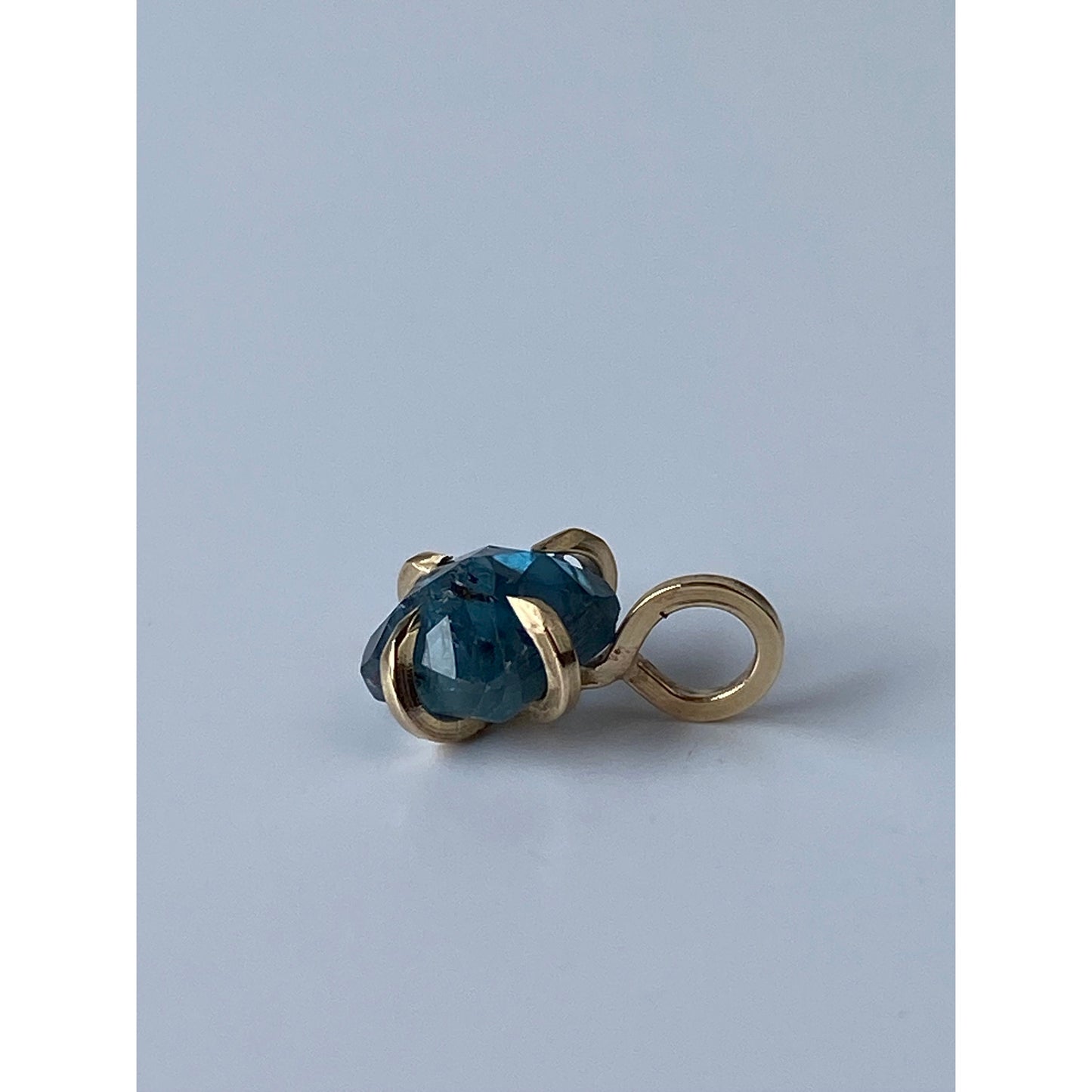 Solid 14k Prong Set Teal Moss Kyanite Charm