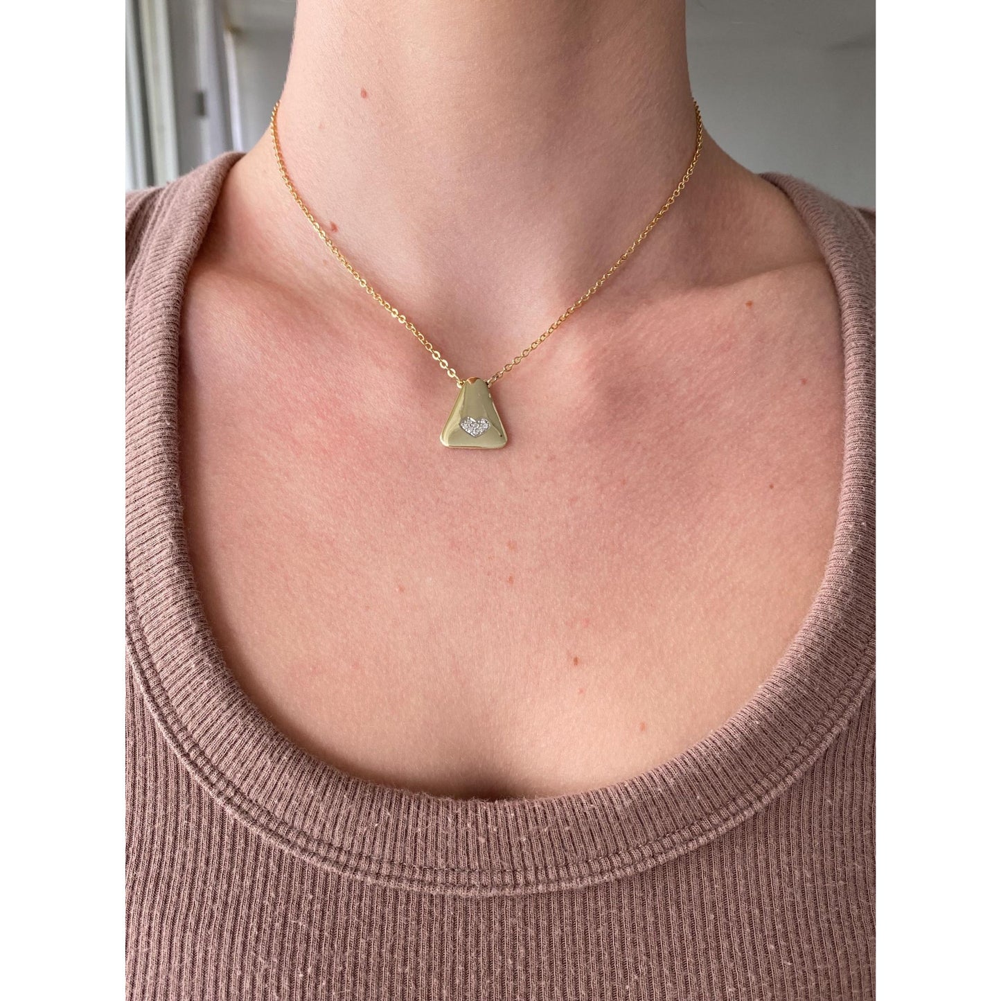 Vintage Solid 14k Yellow Gold Diamond Heart Cable Chain Necklace - 15.25 inches