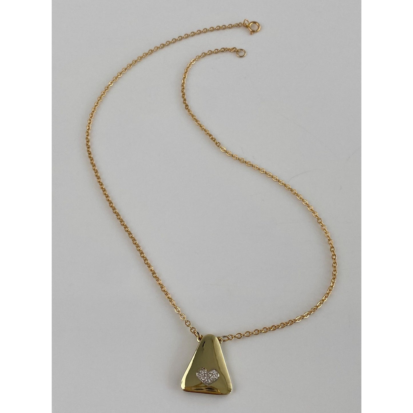 Vintage Solid 14k Yellow Gold Diamond Heart Cable Chain Necklace - 15.25 inches