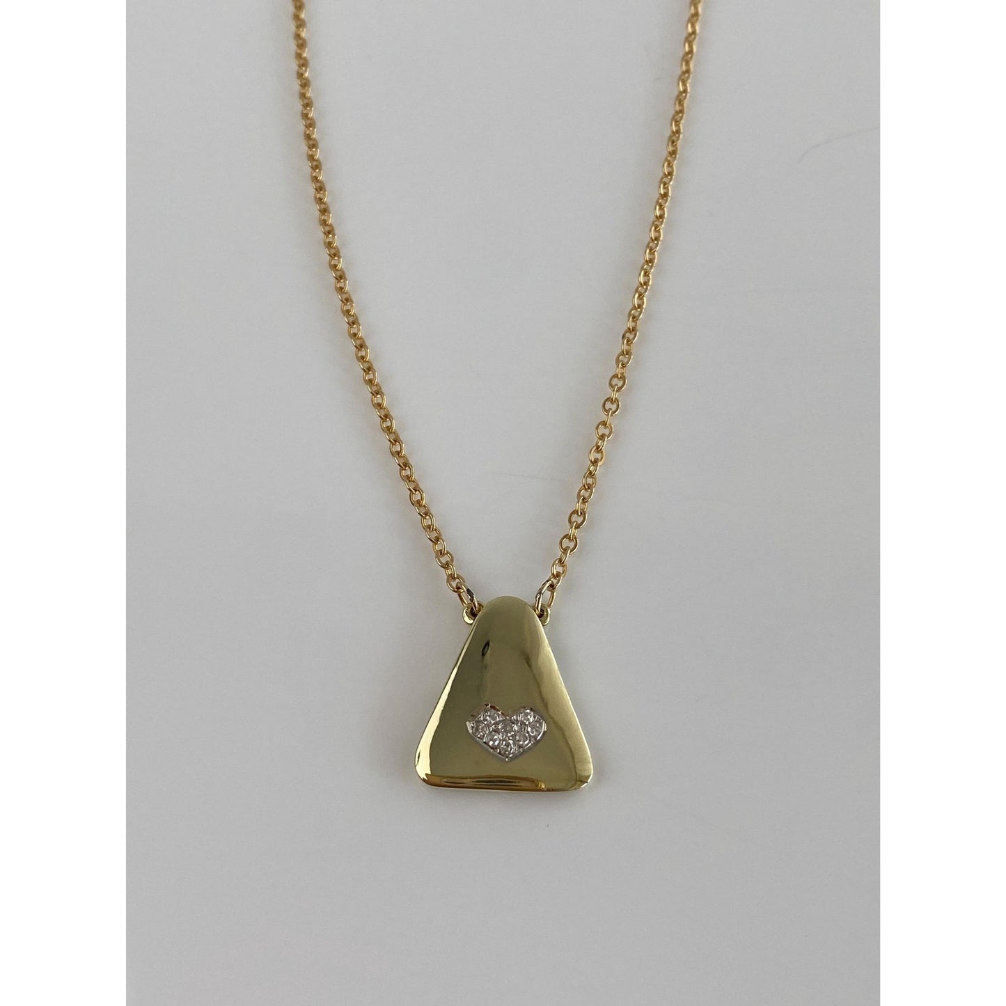 Vintage Solid 14k Yellow Gold Diamond Heart Cable Chain Necklace - 15.25 inches