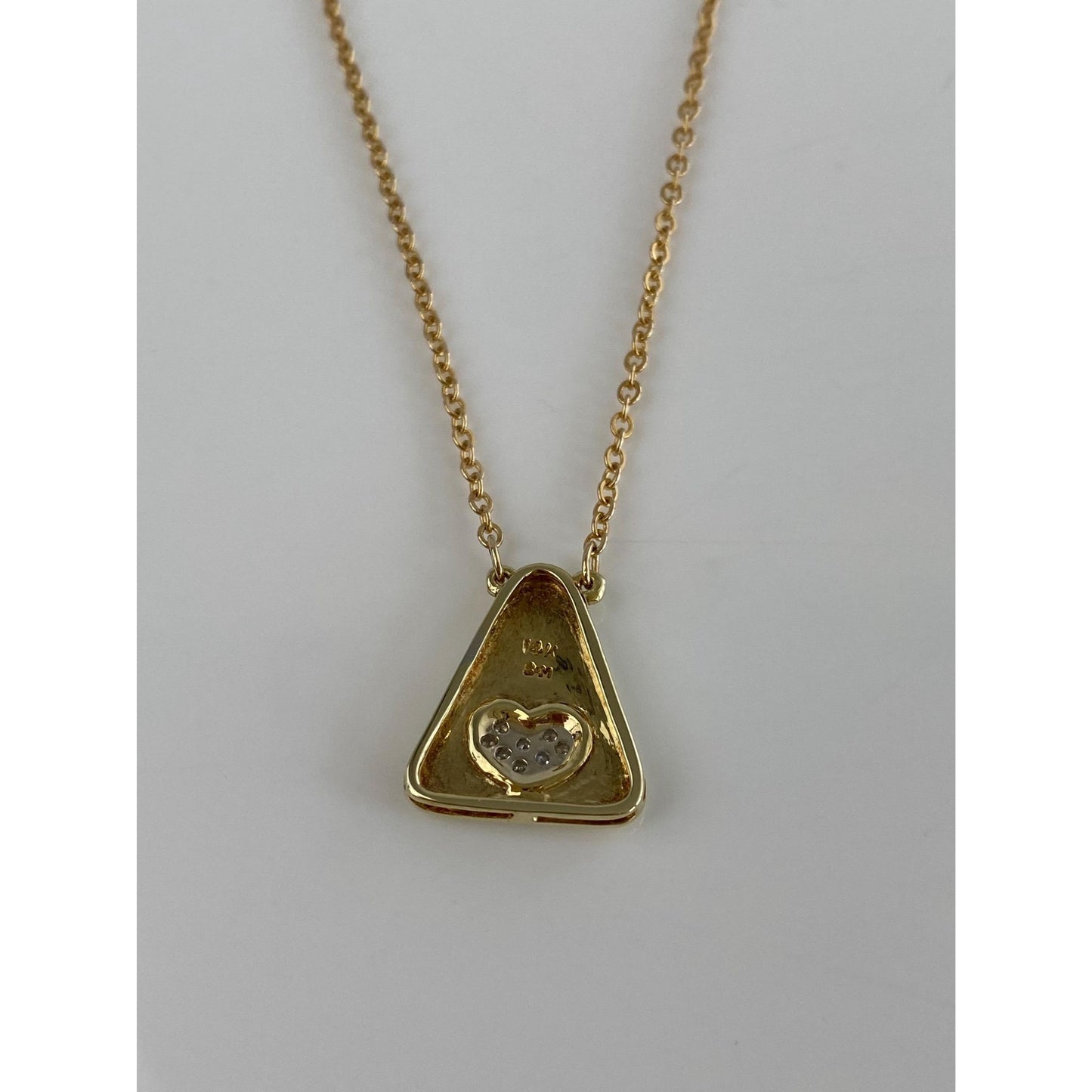 Vintage Solid 14k Yellow Gold Diamond Heart Cable Chain Necklace - 15.25 inches