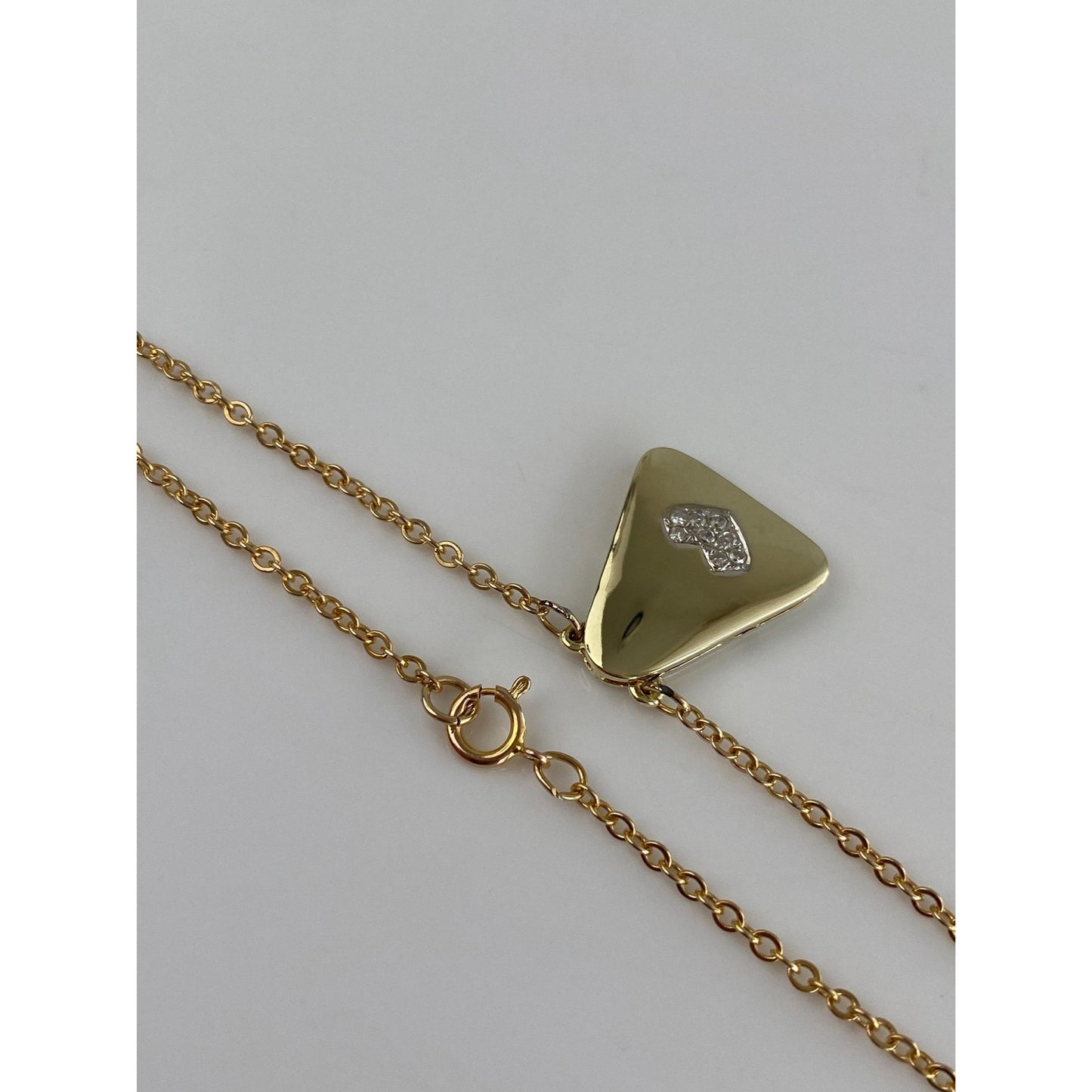 Vintage Solid 14k Yellow Gold Diamond Heart Cable Chain Necklace - 15.25 inches