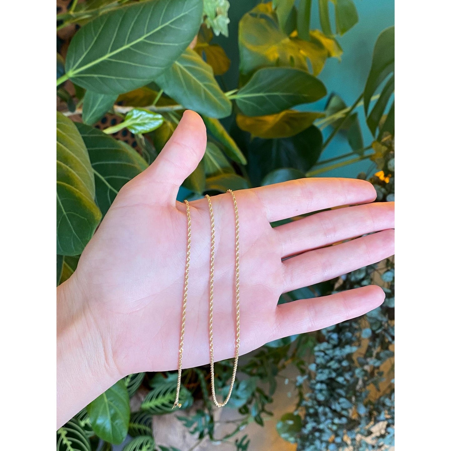 Vintage Solid 14k Yellow Gold Slim Rope Chain Necklace - 24 inches