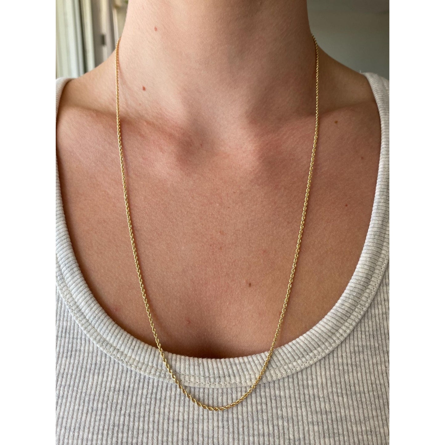Vintage Solid 14k Yellow Gold Slim Rope Chain Necklace - 24 inches