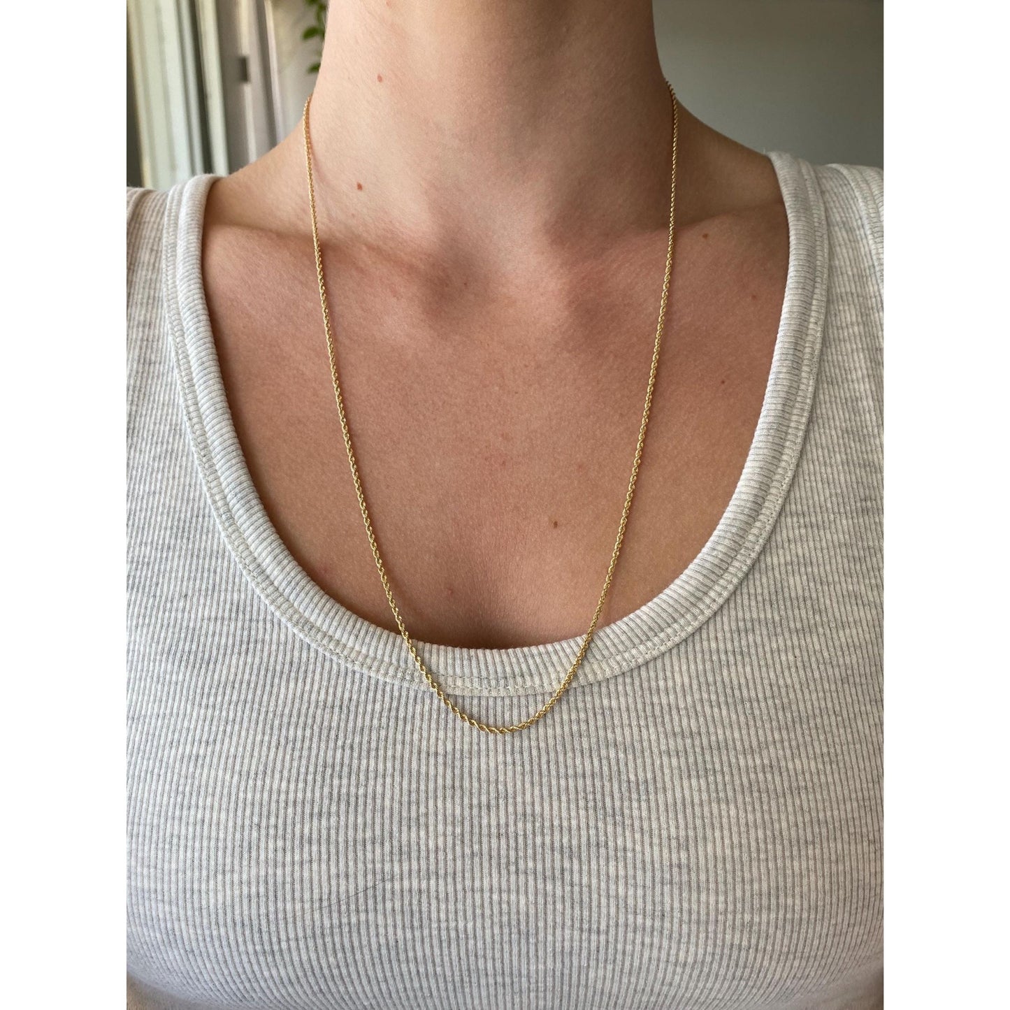 Vintage Solid 14k Yellow Gold Slim Rope Chain Necklace - 24 inches