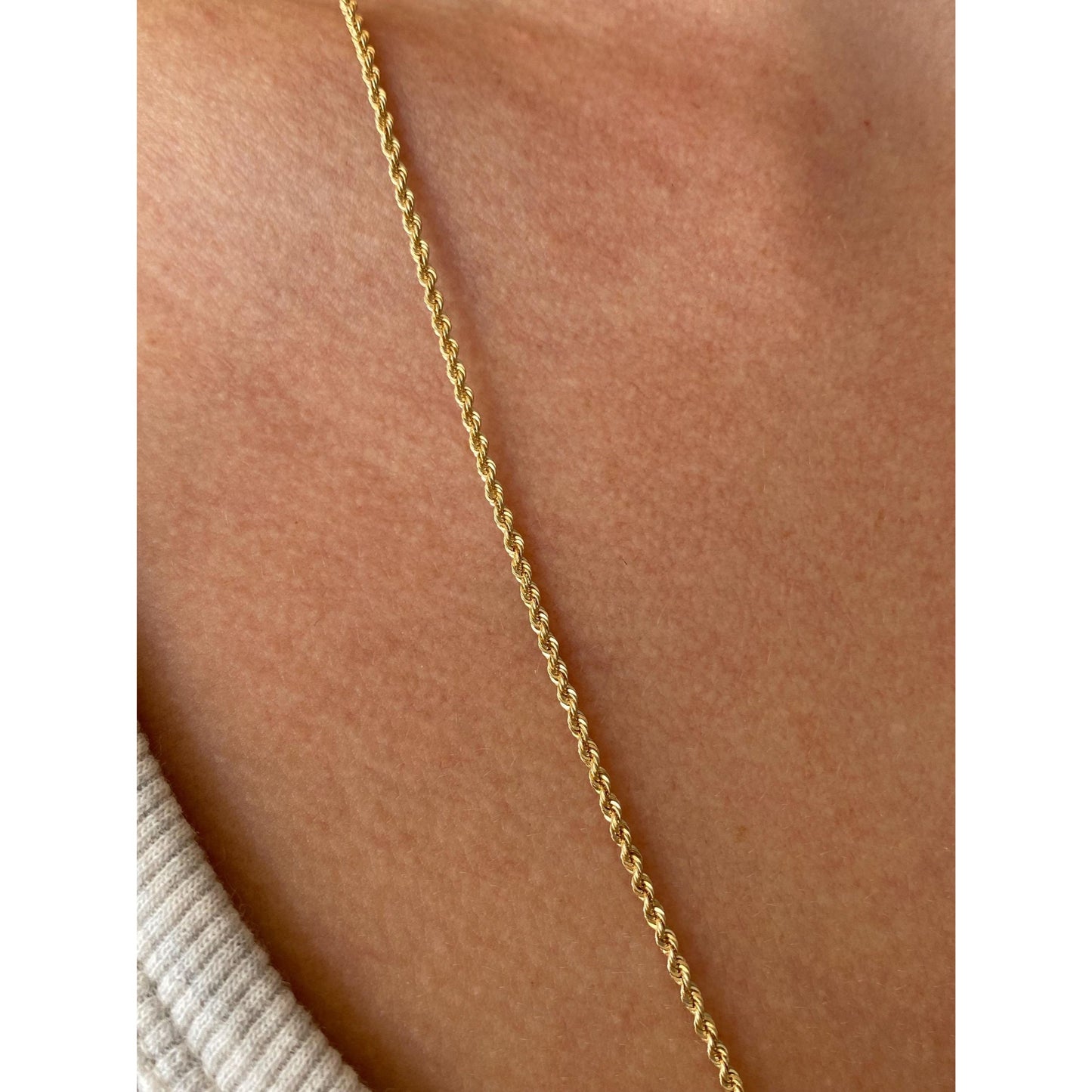 Vintage Solid 14k Yellow Gold Slim Rope Chain Necklace - 24 inches