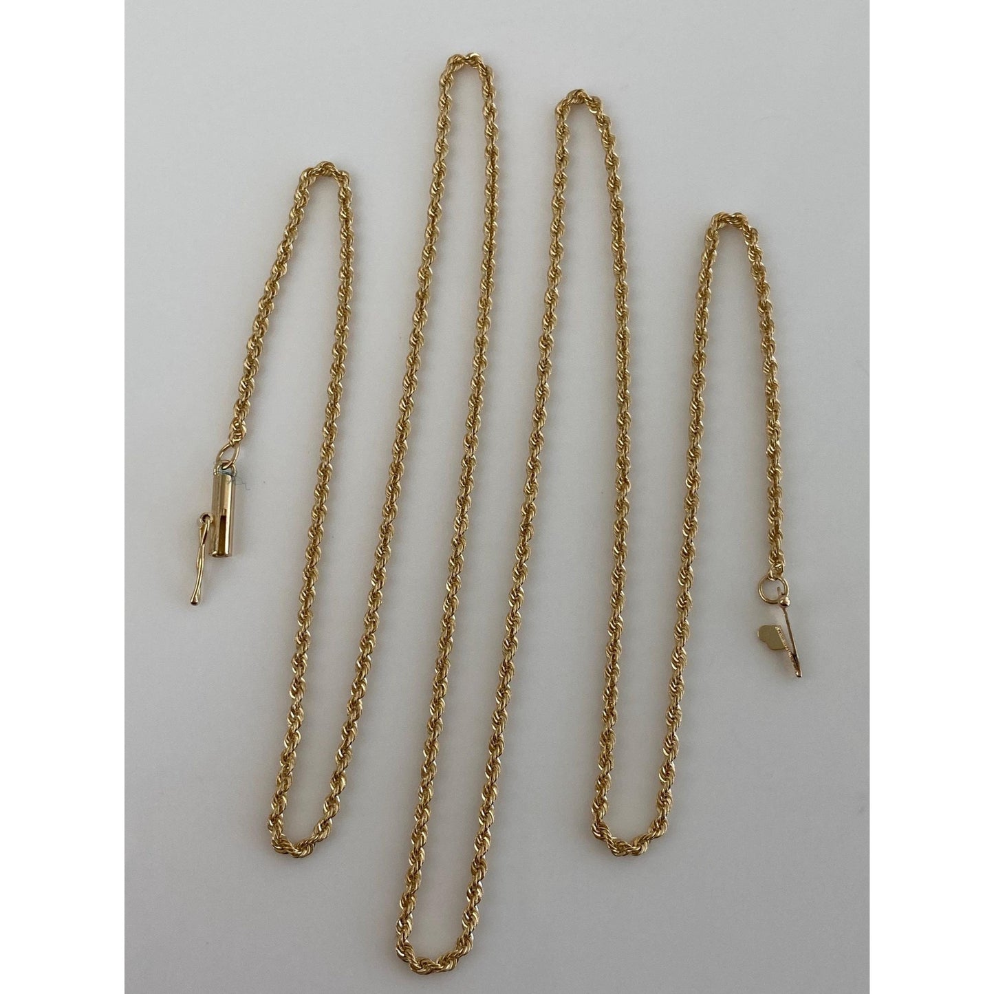 Vintage Solid 14k Yellow Gold Slim Rope Chain Necklace - 24 inches