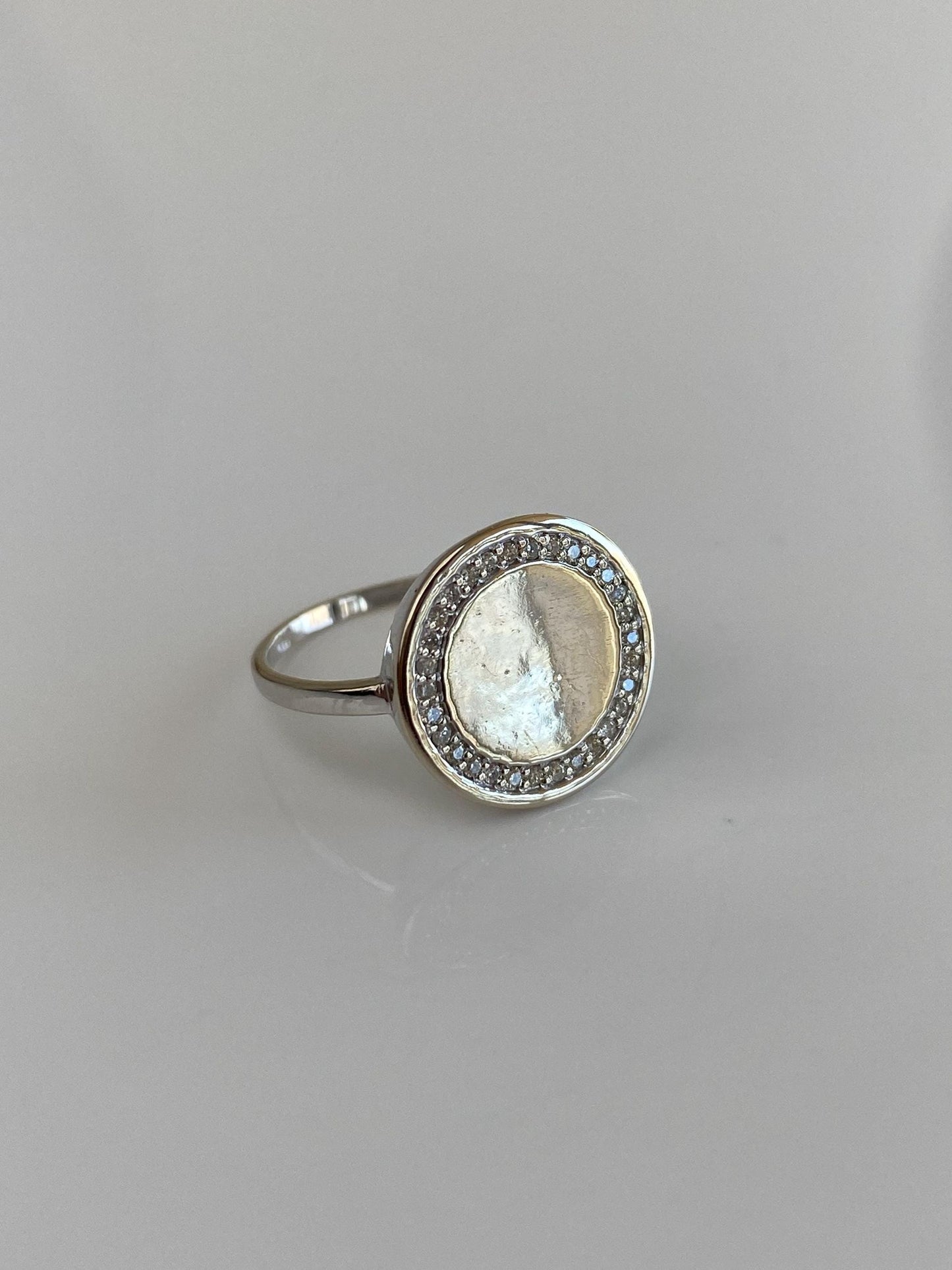 Vintage Solid 14k White Gold Diamond Halo Ring - Size 5.5