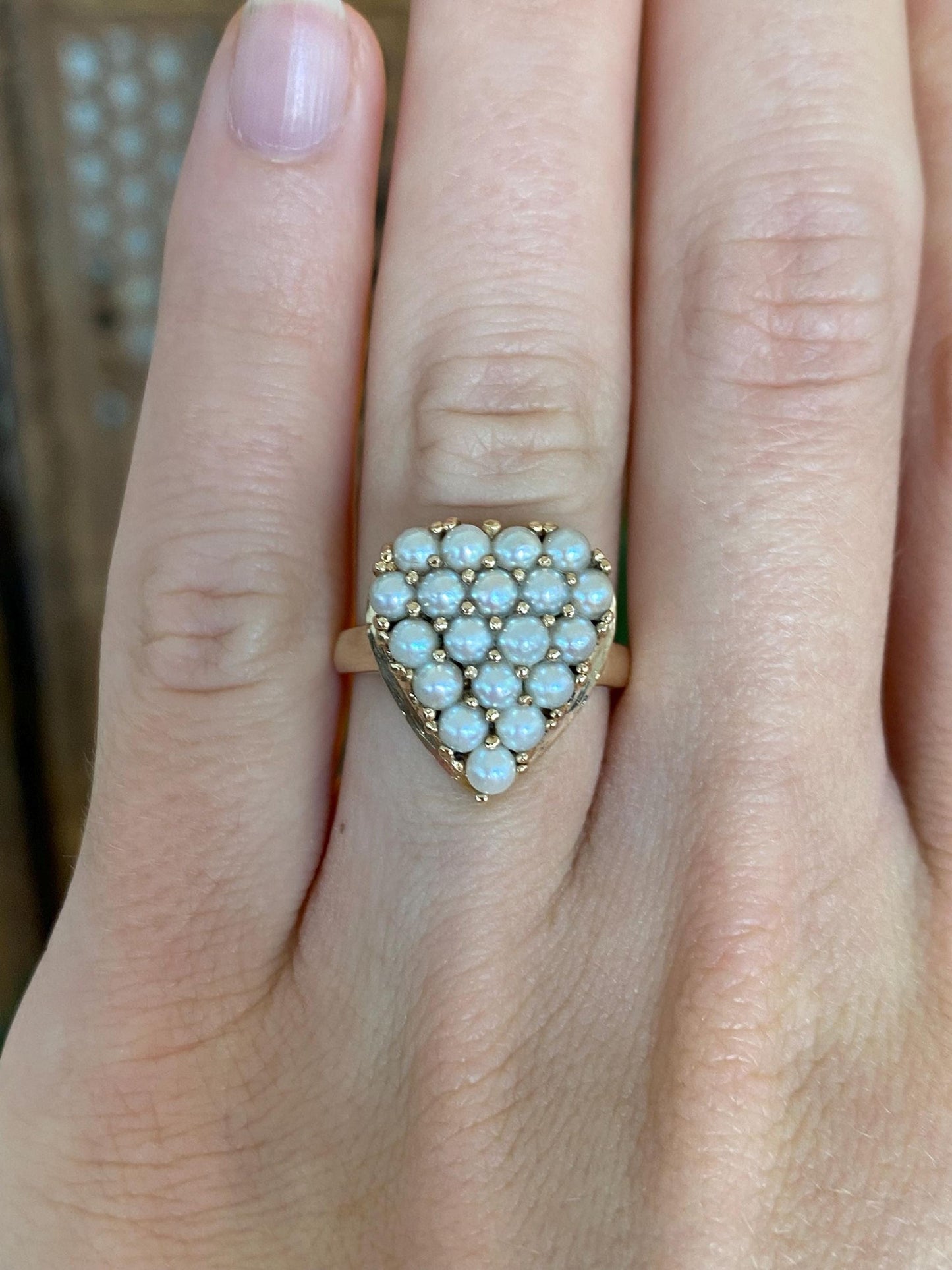 Vintage Solid 14k Yellow Gold Pearls Heart Ring - Size 5.25