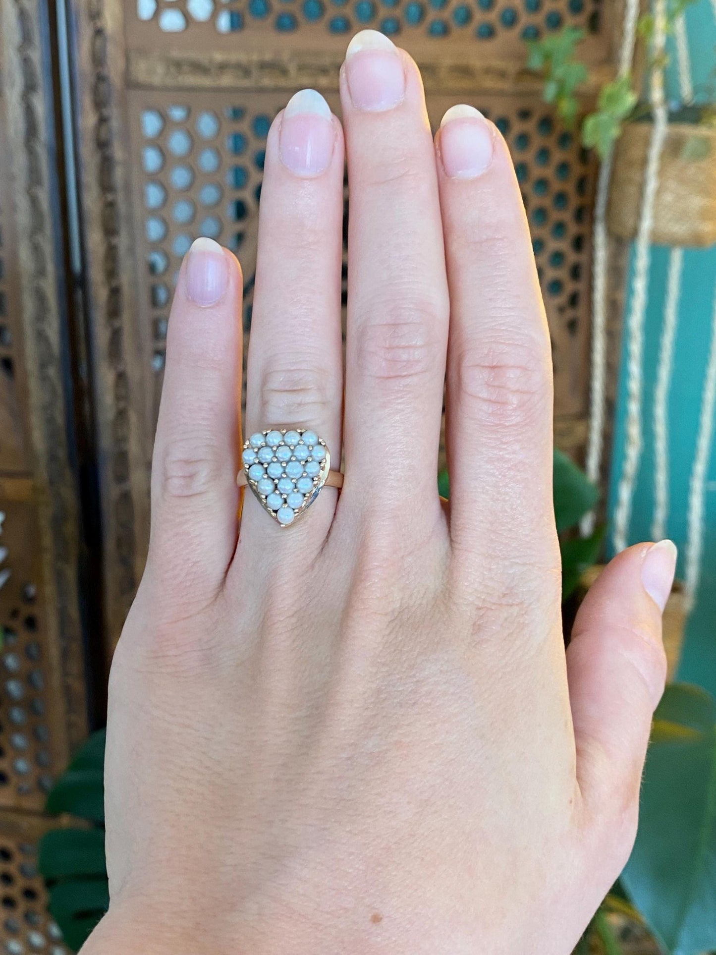 Vintage Solid 14k Yellow Gold Pearls Heart Ring - Size 5.25