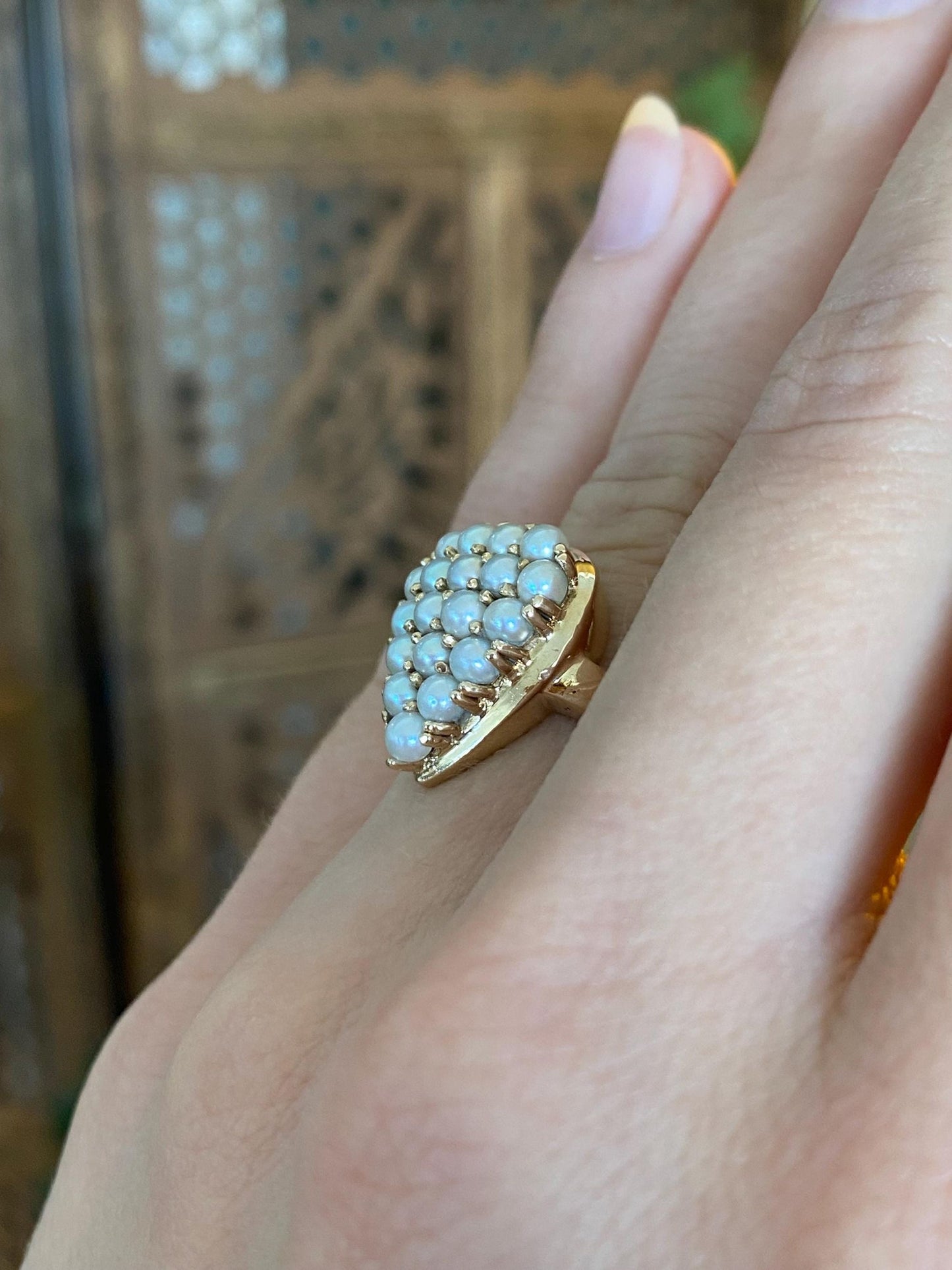Vintage Solid 14k Yellow Gold Pearls Heart Ring - Size 5.25