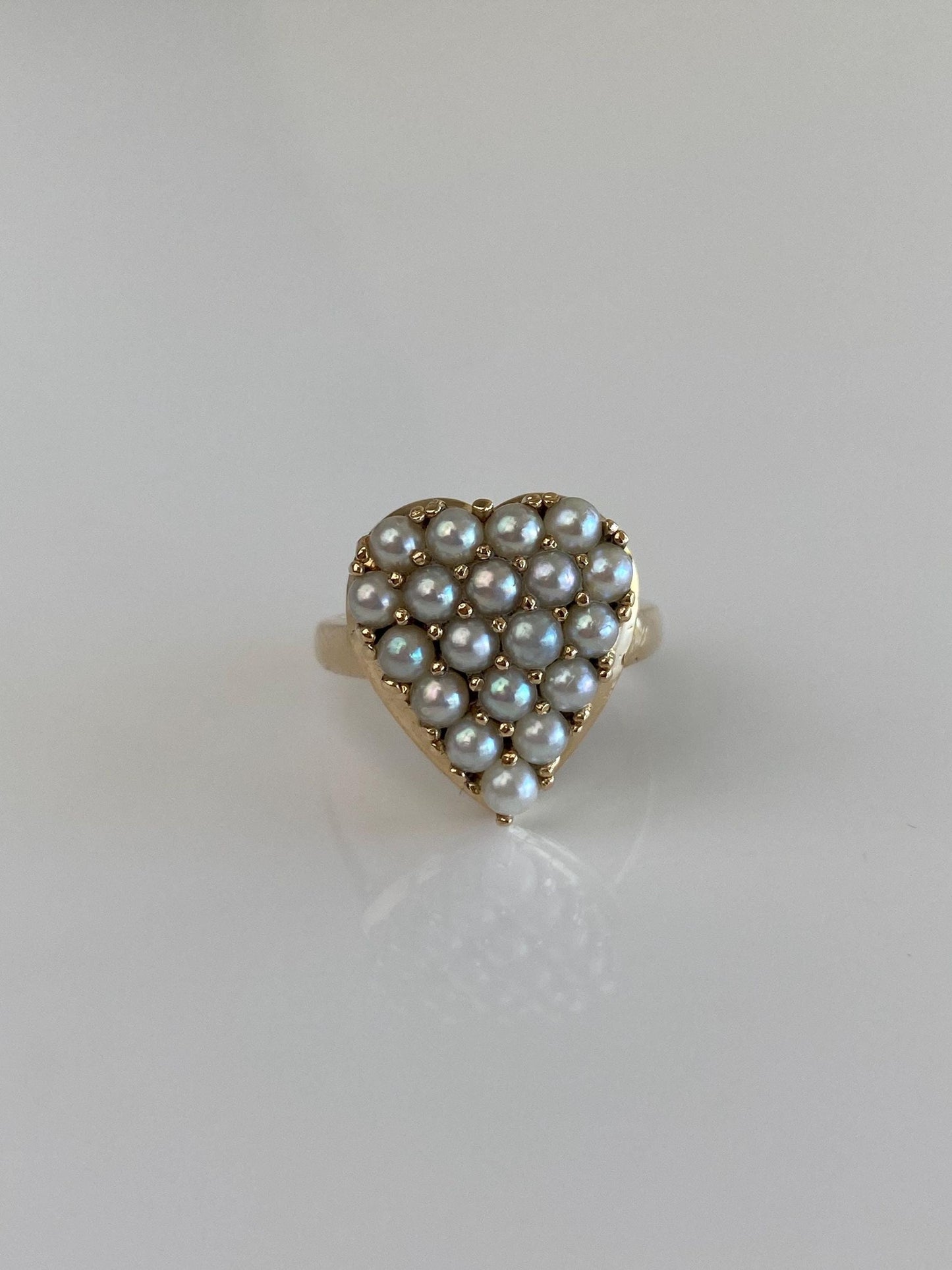 Vintage Solid 14k Yellow Gold Pearls Heart Ring - Size 5.25