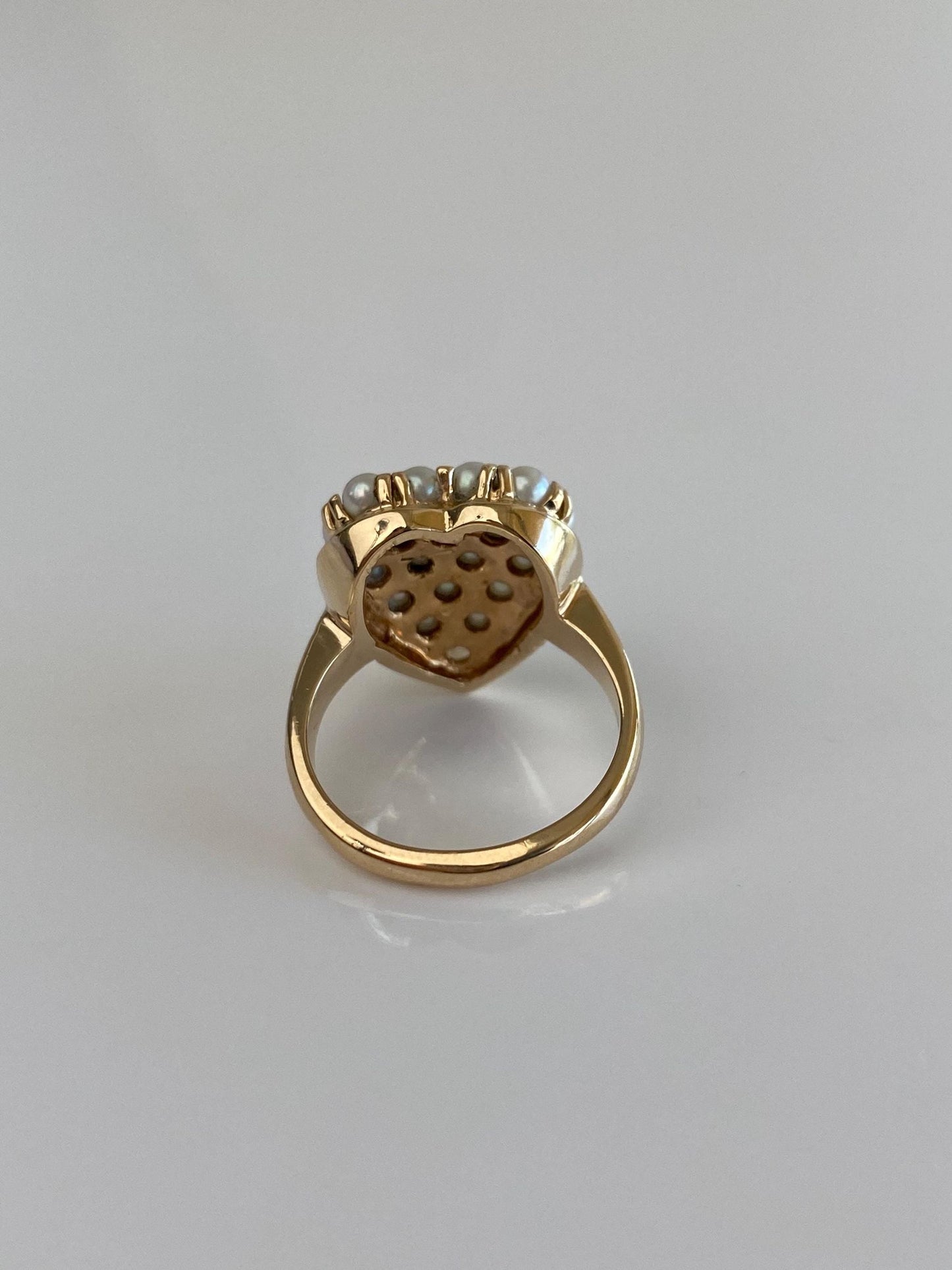Vintage Solid 14k Yellow Gold Pearls Heart Ring - Size 5.25